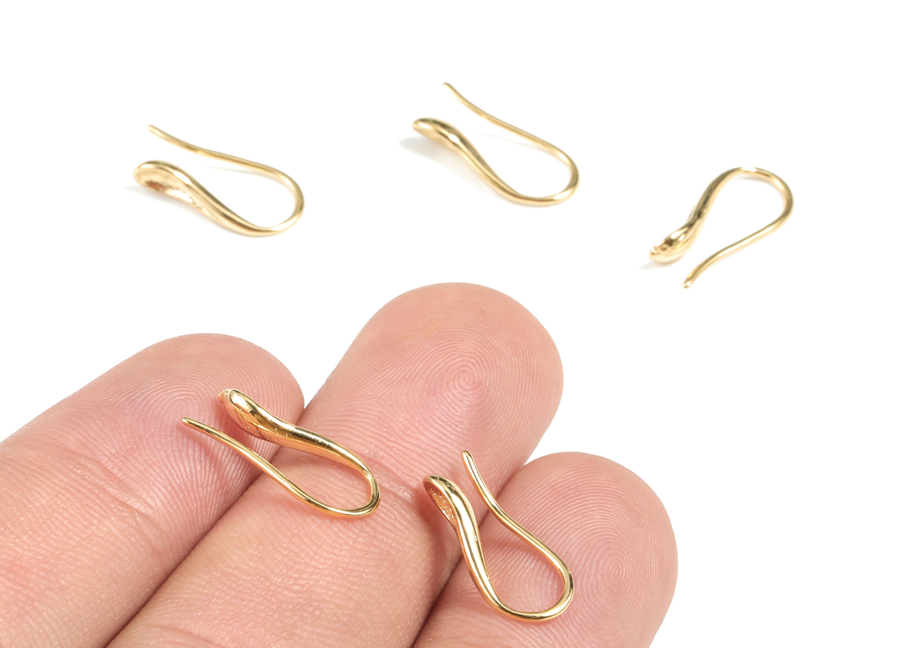 Brass Earring Hooks - 18K Real Gold Plated Brass Earring Wires - Ear Hooks Findings - Jewelry Supplies - 15.91x7.26x4.09mm - RGP2706 - DOMEDBAZAAR