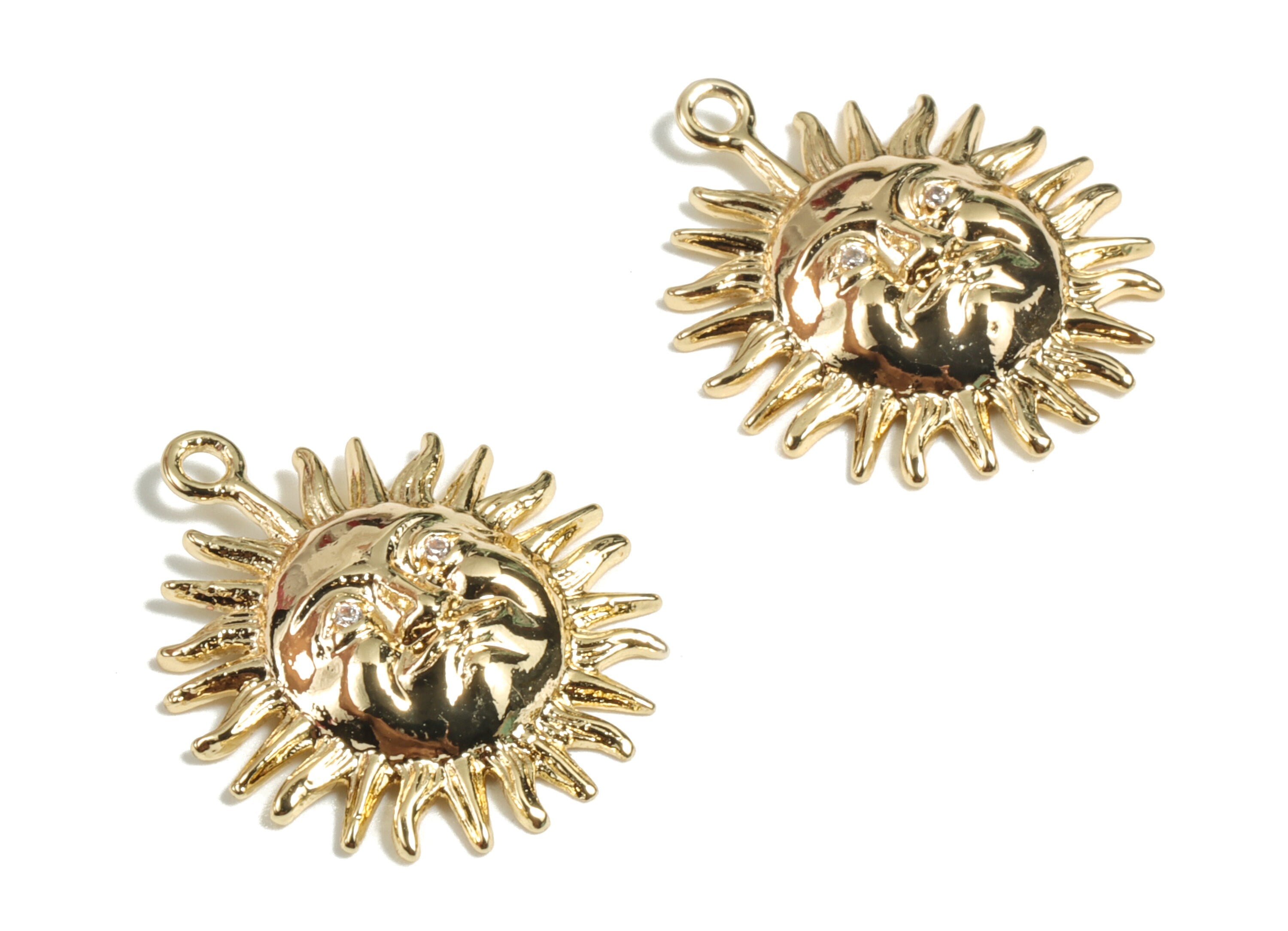 Brass Sun Earring Charms - Gold Sun Pendant - 18K Real Gold Plated Brass - Jewelry Supplies - 21.91x19.06x3.74mm - RGP2683 - DOMEDBAZAAR