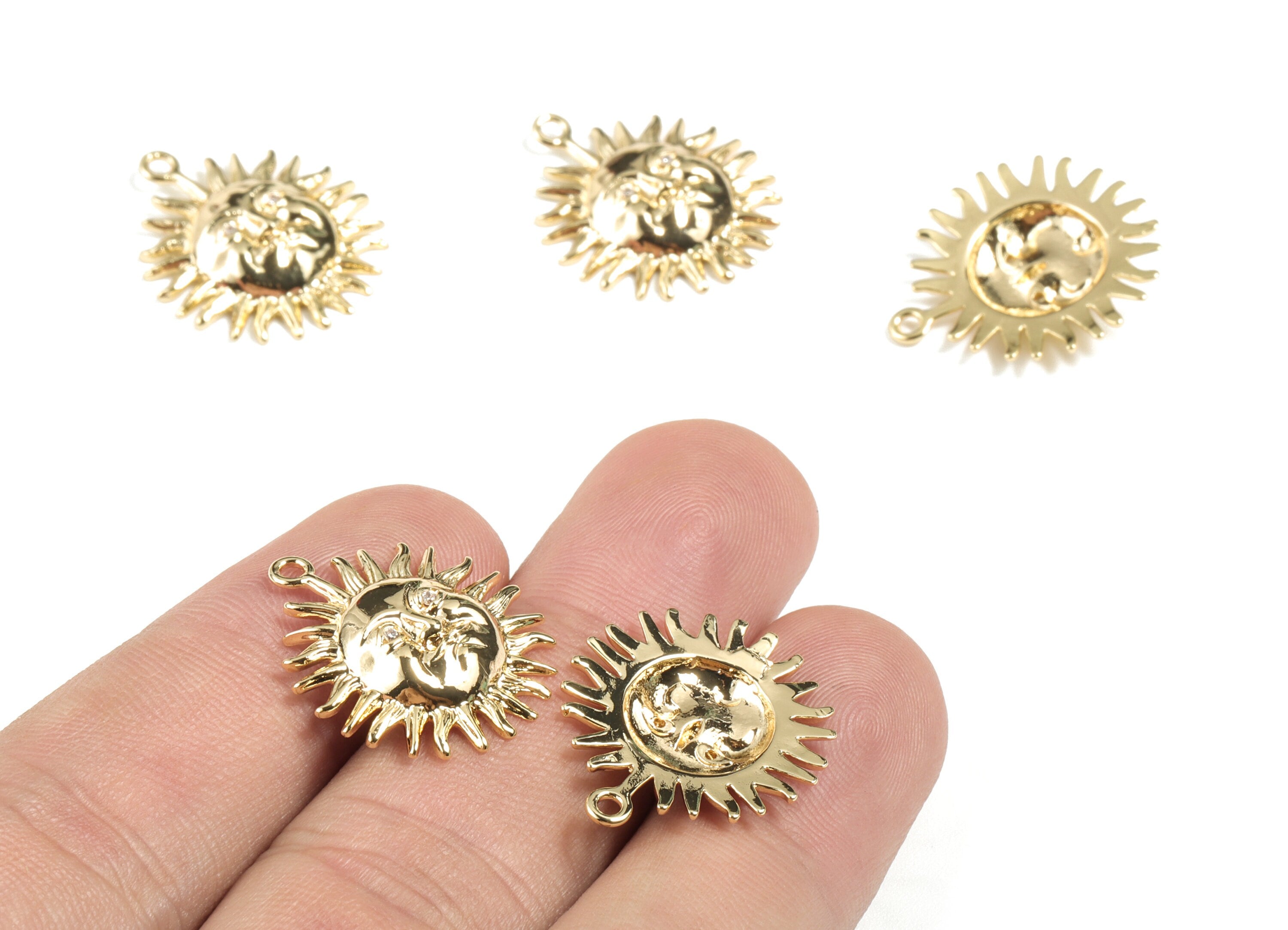 Brass Sun Earring Charms - Gold Sun Pendant - 18K Real Gold Plated Brass - Jewelry Supplies - 21.91x19.06x3.74mm - RGP2683 - DOMEDBAZAAR