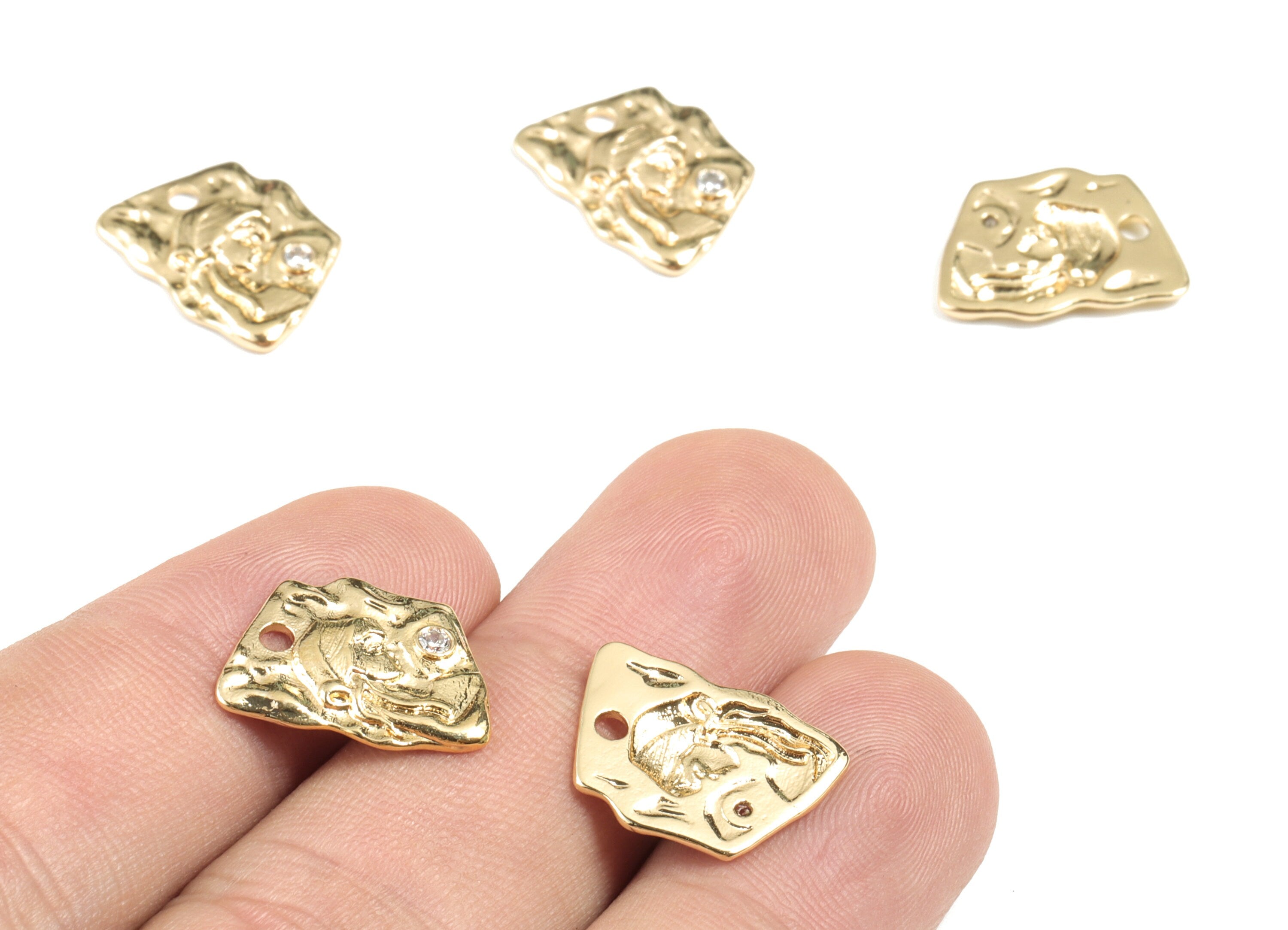 Brass Geometry Earring Charms - Gold Geometry Pendant - 18K Real Gold Plated Brass - Jewelry Supplies - 16.19x12.03x1.61mm - RGP2690 - DOMEDBAZAAR