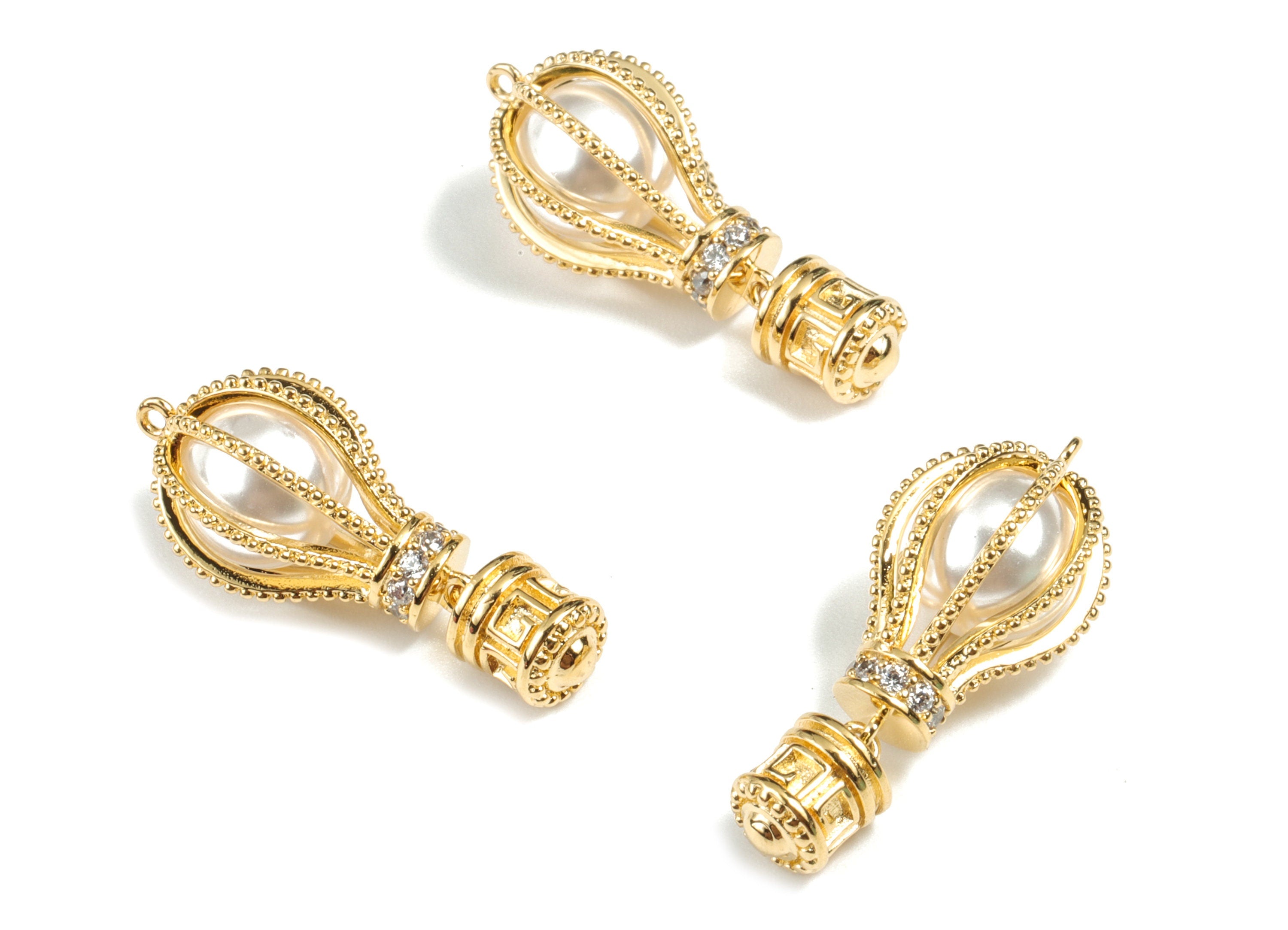 Brass Drop Pearl Earring Charms - 18K Real Gold Plated Brass Drop Earring With Pearl - Jewelry Supplies - 35.39x21.63x3.36mm - RGP2672 - DOMEDBAZAAR