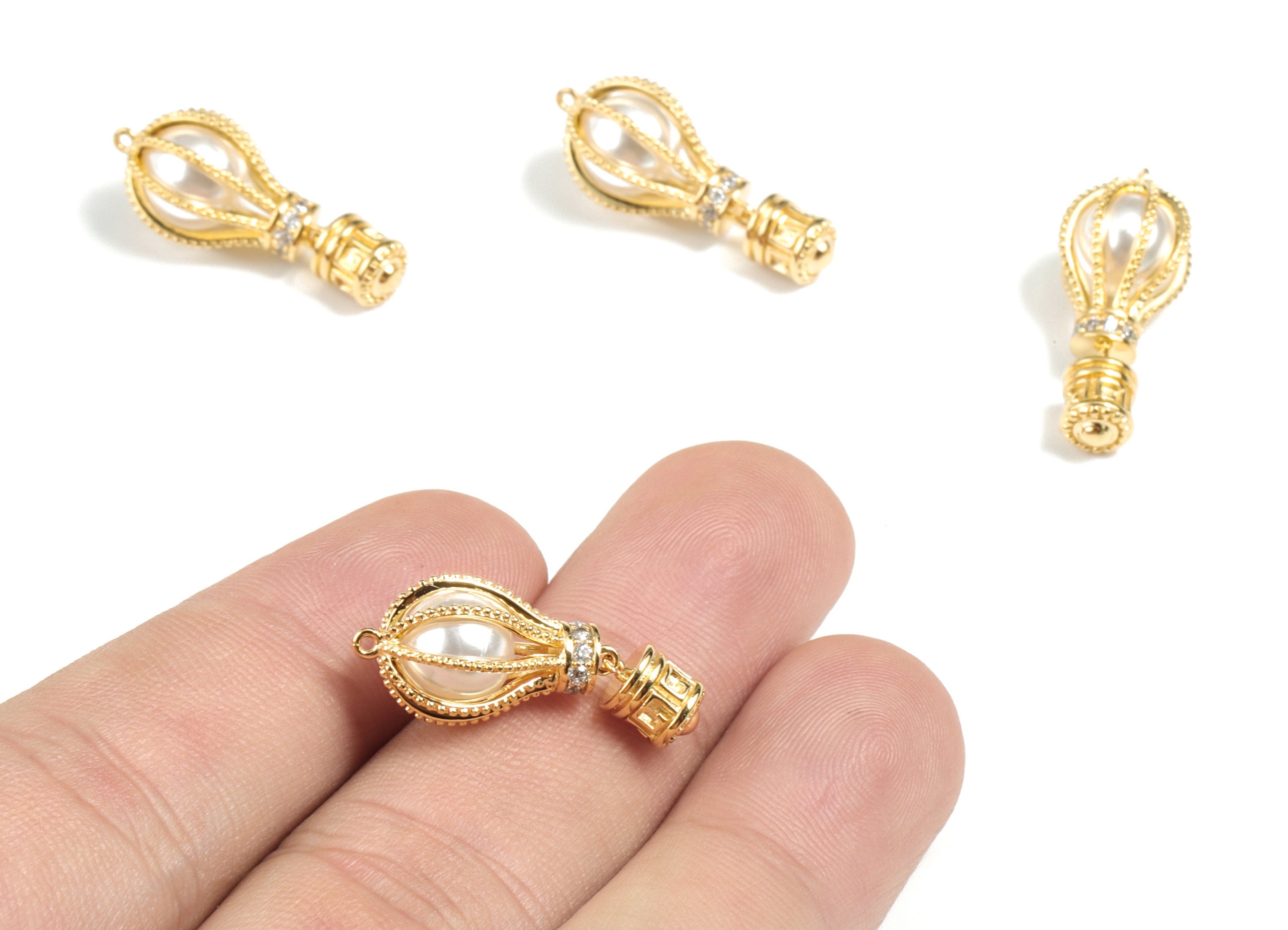 Brass Drop Pearl Earring Charms - 18K Real Gold Plated Brass Drop Earring With Pearl - Jewelry Supplies - 35.39x21.63x3.36mm - RGP2672 - DOMEDBAZAAR