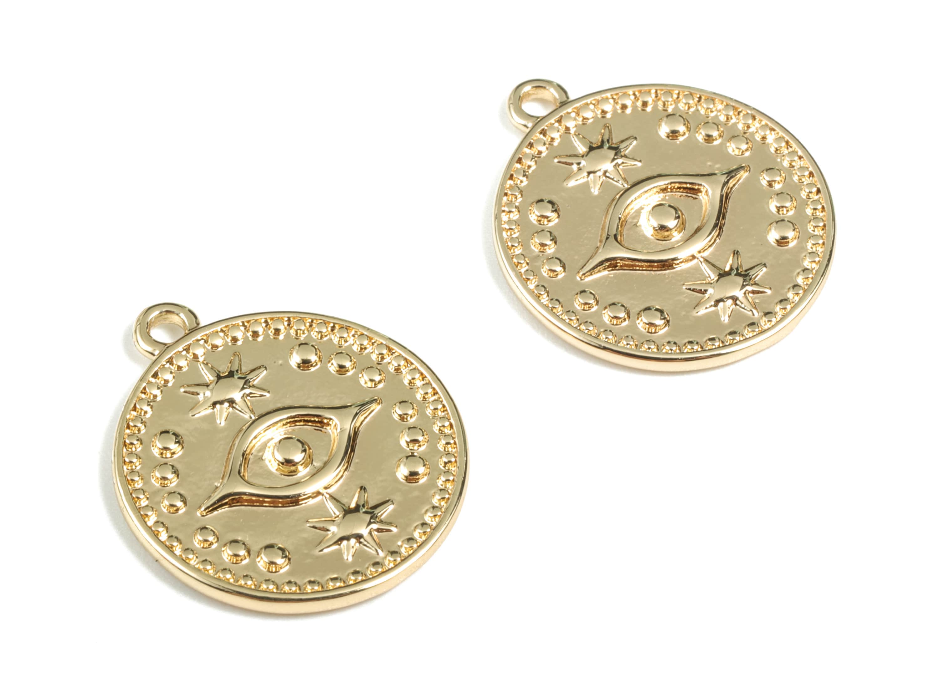 Brass Sun Eye Earring Charms - Gold Star Eye Pendant - 18K Real Gold Plated Brass - Jewellery Supplies - 18.74x16.19x1.68mm - RGP2678 - DOMEDBAZAAR
