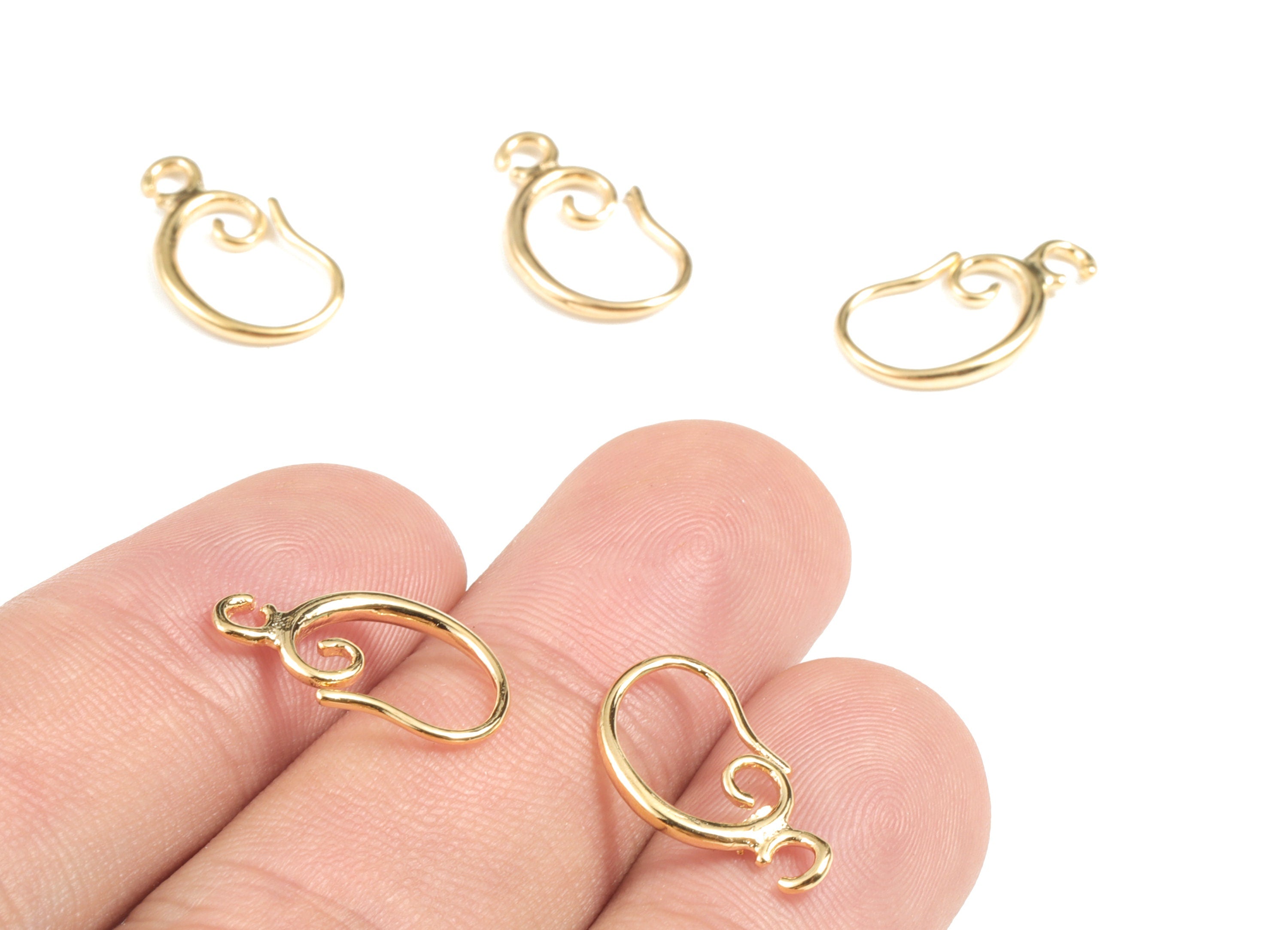 Brass Earring Hooks - 18K Real Gold Plated Brass Earring Wires - Ear Hooks Findings - Jewelry Supplies - 16.69x9.16x1.57mm - RGP2676 - DOMEDBAZAAR