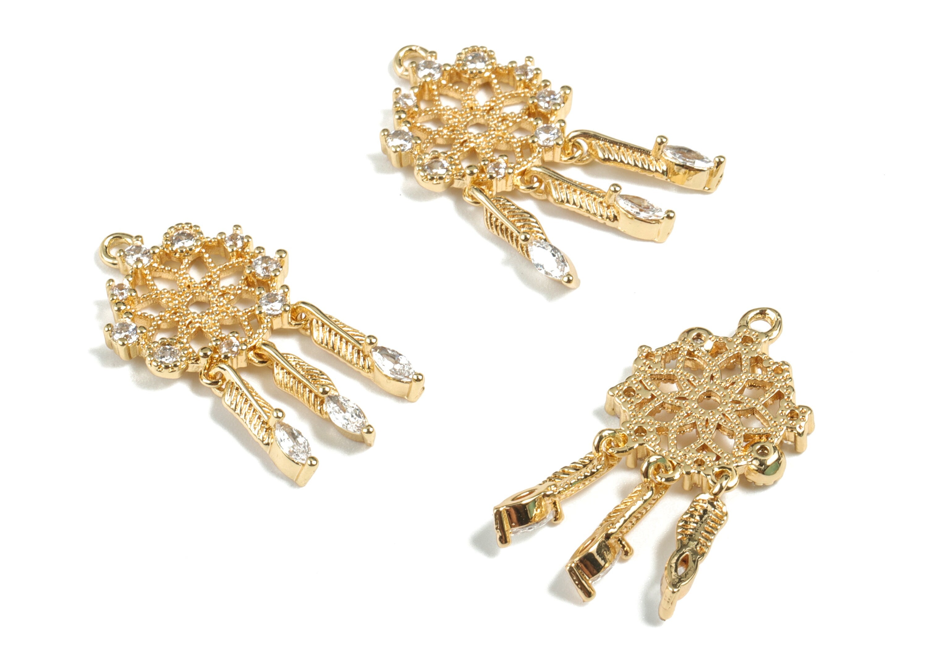 Brass Flower Earring Tassel With Zircons - 18K Real Gold Plated Brass Earring Tassel - Jewelry Supplies - 27.03x13.58x2.33mm - RGP2673 - DOMEDBAZAAR