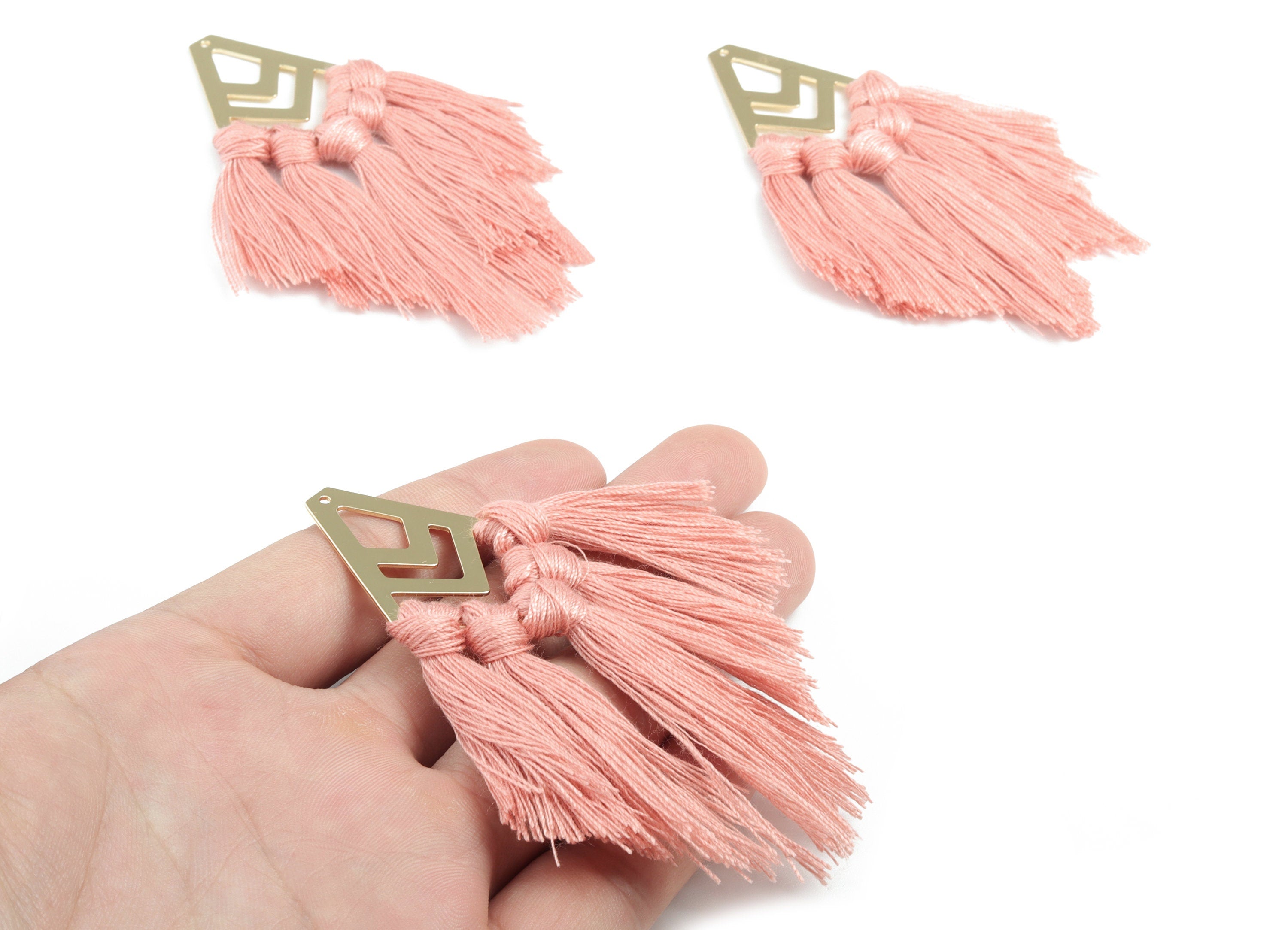 Tassel Earring Charms - Cotton Tassels - Diamond Gold Brass Earrings - Fringe Tassel - JewelrySupplies - 80.1x28.94x5.92mm - TS1158 - DOMEDBAZAAR
