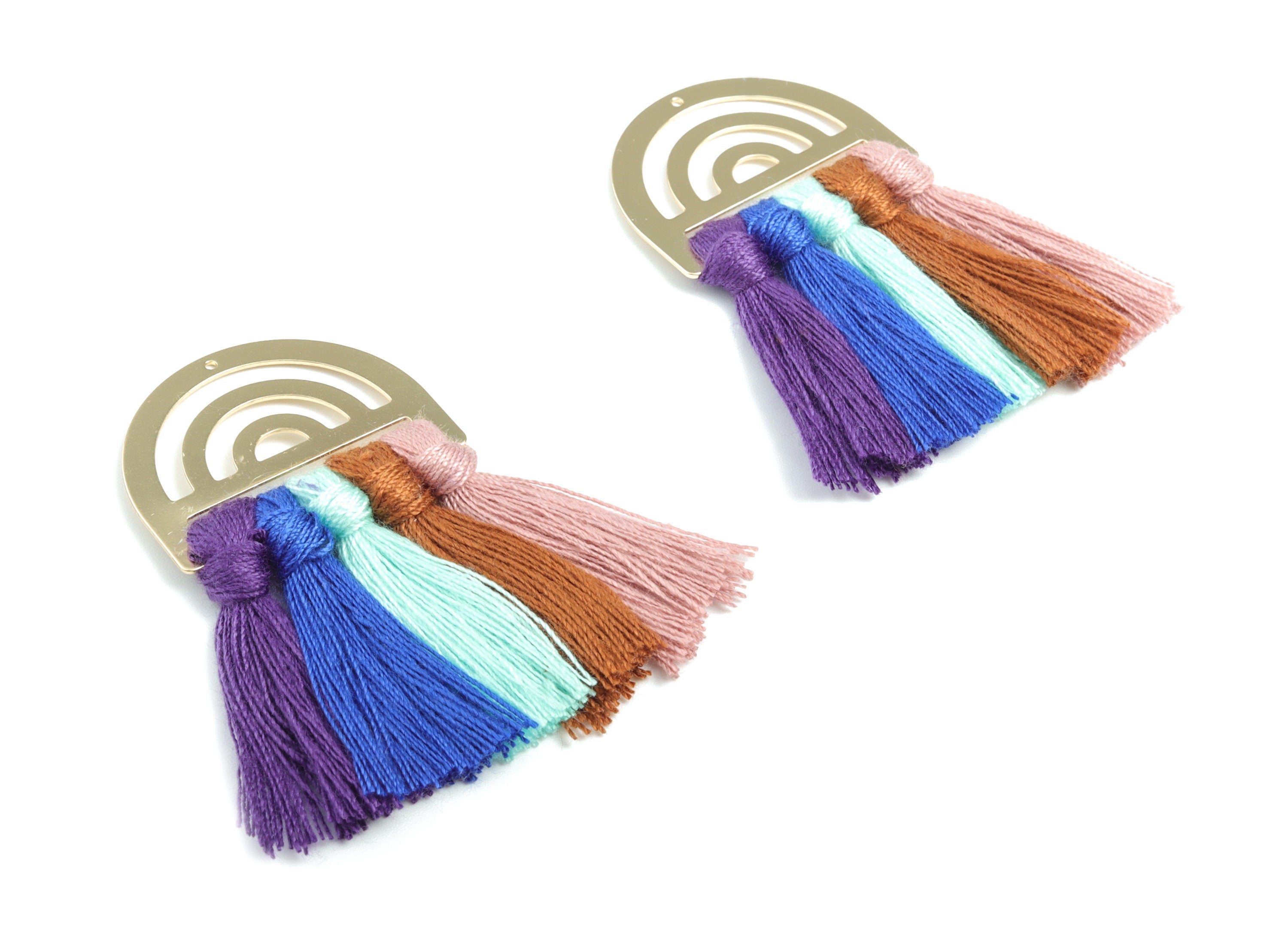 Tassel Earring Charms - Cotton Tassels - D Gold Brass Earrings - Fringe Tassel - JewelrySupplies - 60.47x35.18x5.2mm - TS1163 - DOMEDBAZAAR