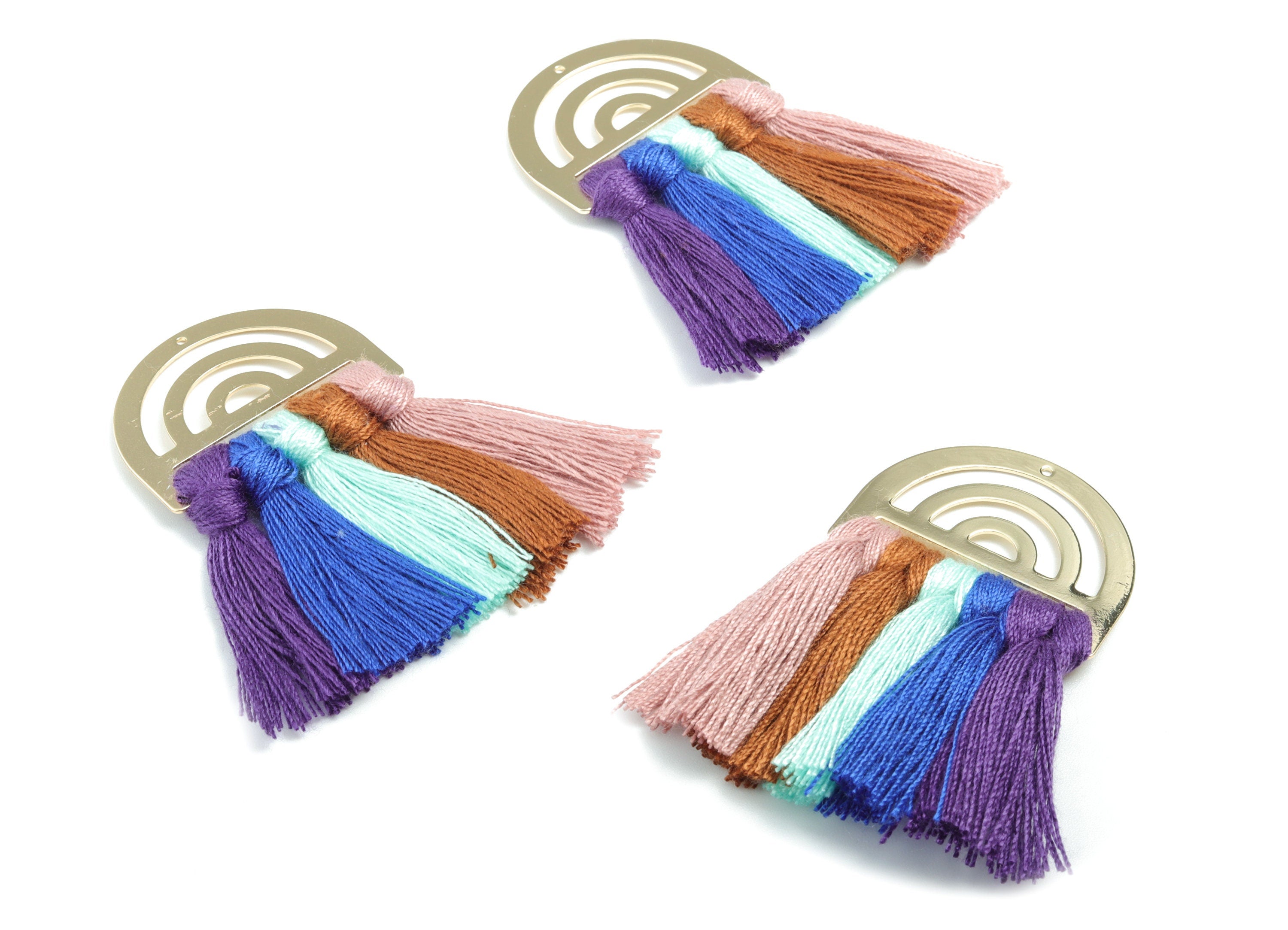 Tassel Earring Charms - Cotton Tassels - D Gold Brass Earrings - Fringe Tassel - JewelrySupplies - 60.47x35.18x5.2mm - TS1163 - DOMEDBAZAAR
