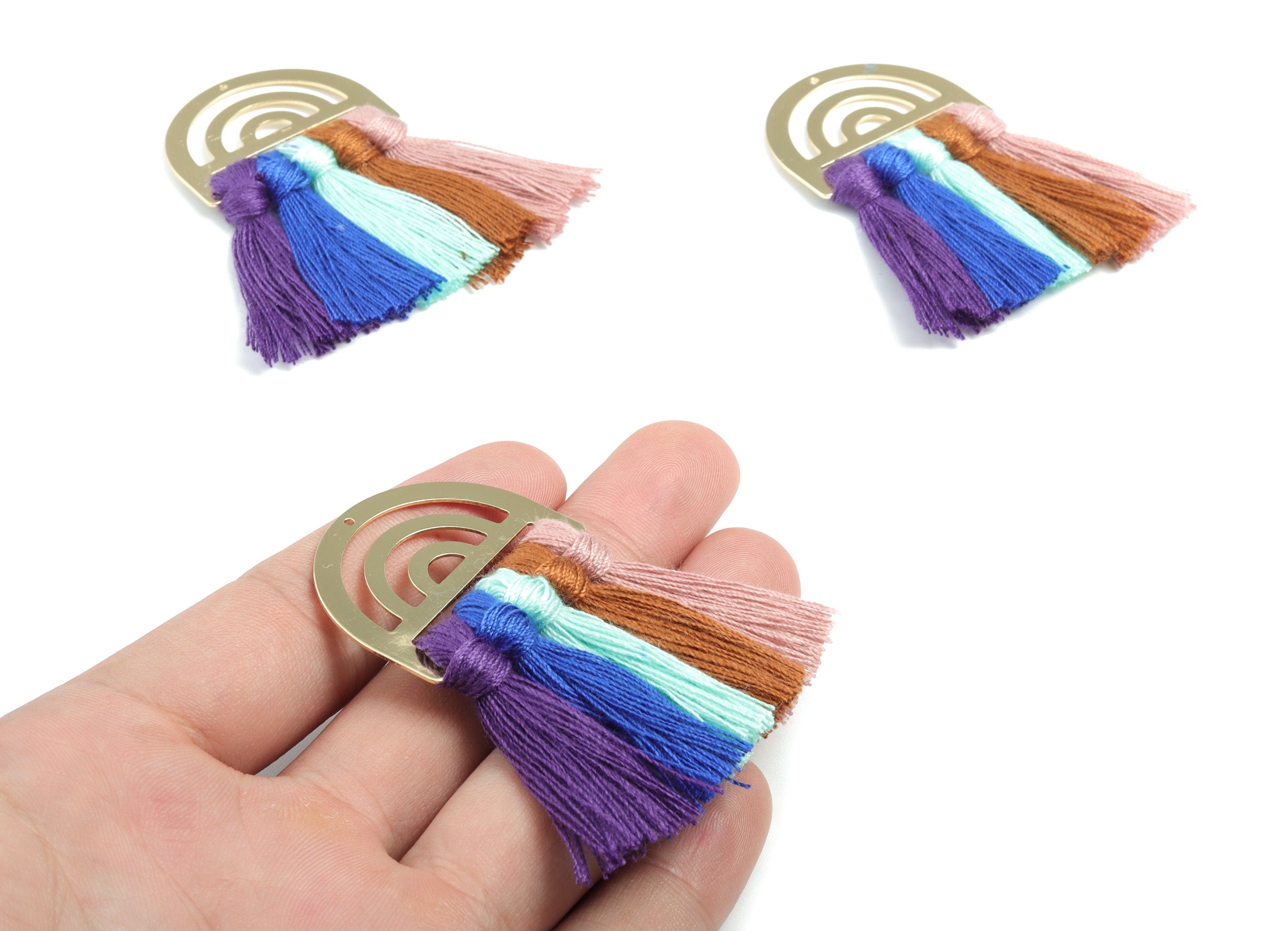 Tassel Earring Charms - Cotton Tassels - D Gold Brass Earrings - Fringe Tassel - JewelrySupplies - 60.47x35.18x5.2mm - TS1163 - DOMEDBAZAAR