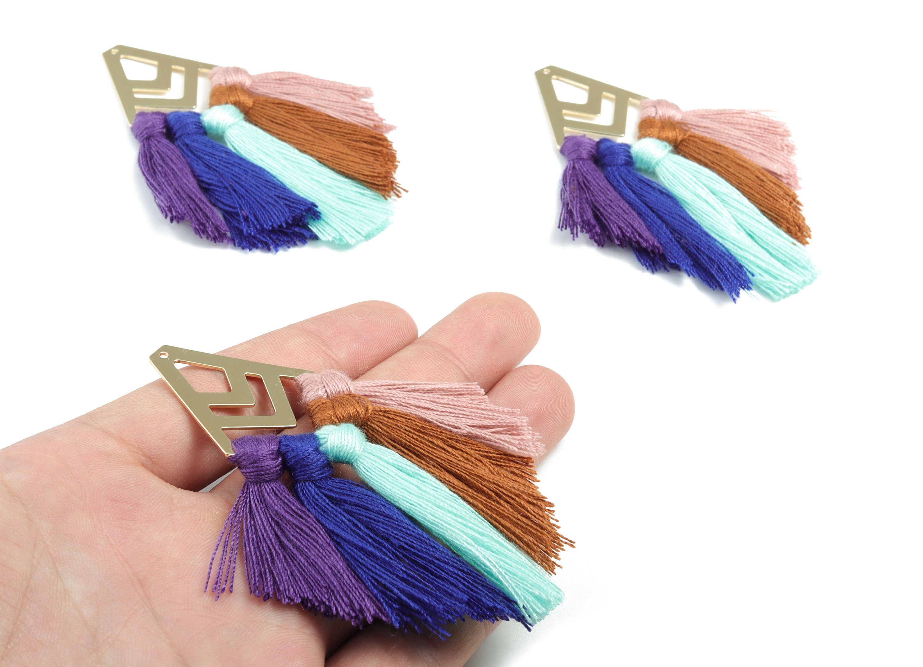 Tassel Earring Charms - Cotton Tassels - Diamond Gold Brass Earrings - Fringe Tassel - JewelrySupplies - 84.85x29.5x4.85mm - TS1164 - DOMEDBAZAAR