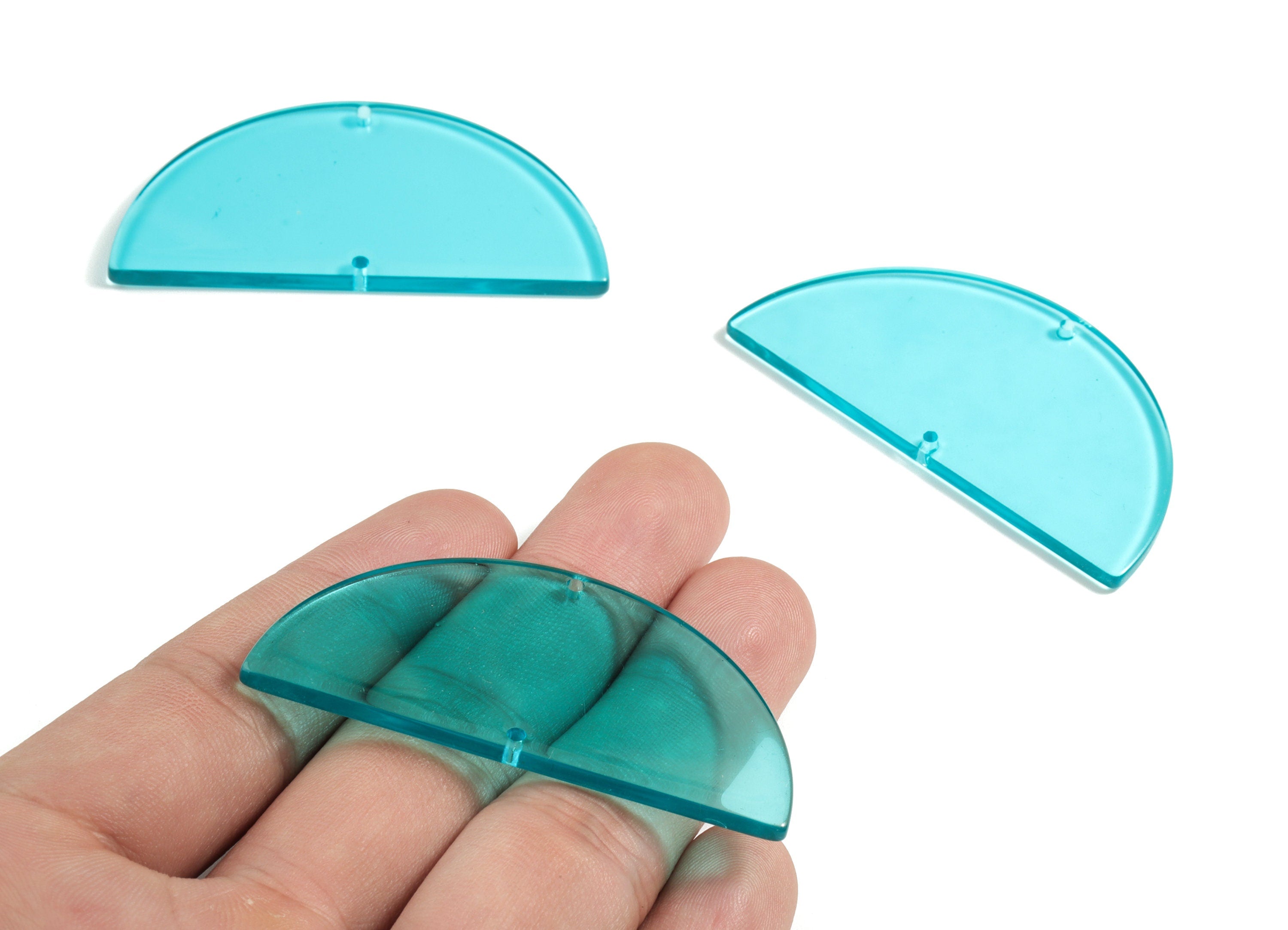 Acrylic Semicircle Connectors - Light Blue Half Moon Earring Charm - 2 Holes - Color Code:A68 - 57.52x28.74x2.59mm - AC1805-A68 - DOMEDBAZAAR