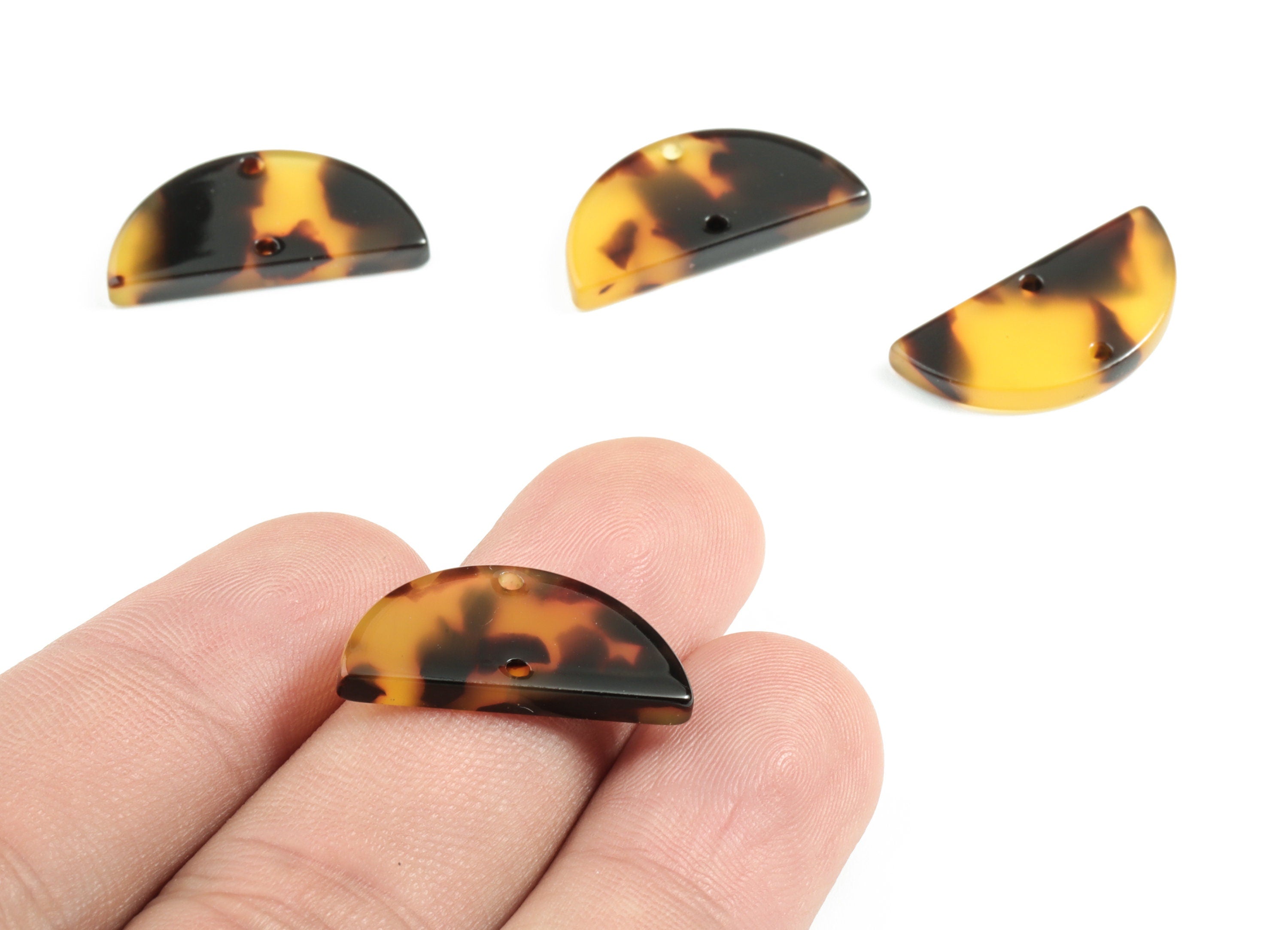 Acetate Half Moon Connector - Semi Circle Earring Charms - Tortoise Shell - 2 Holes - Color Code:A01- 22.78x11.26x2.57mm - AC1957-A02 - DOMEDBAZAAR