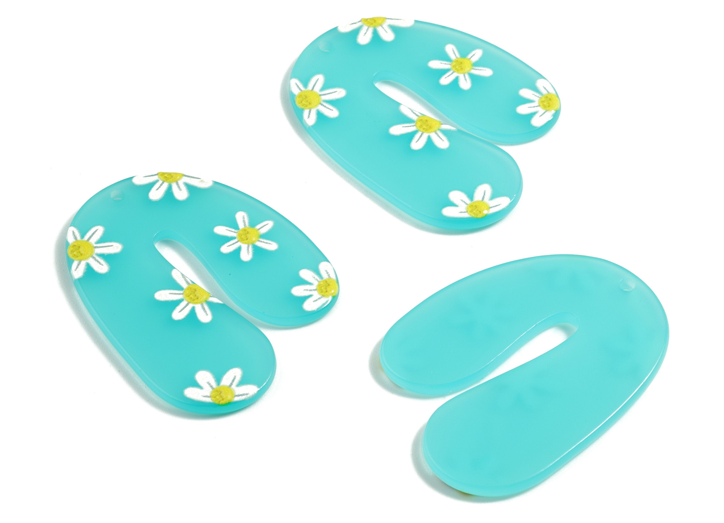 Acrylic U Earring Charms - Acrylic Flower Pattern Earrings - Earring Findings - Jewelry Supplies - 44.94x34.29x2.27mm - AC1970A - DOMEDBAZAAR