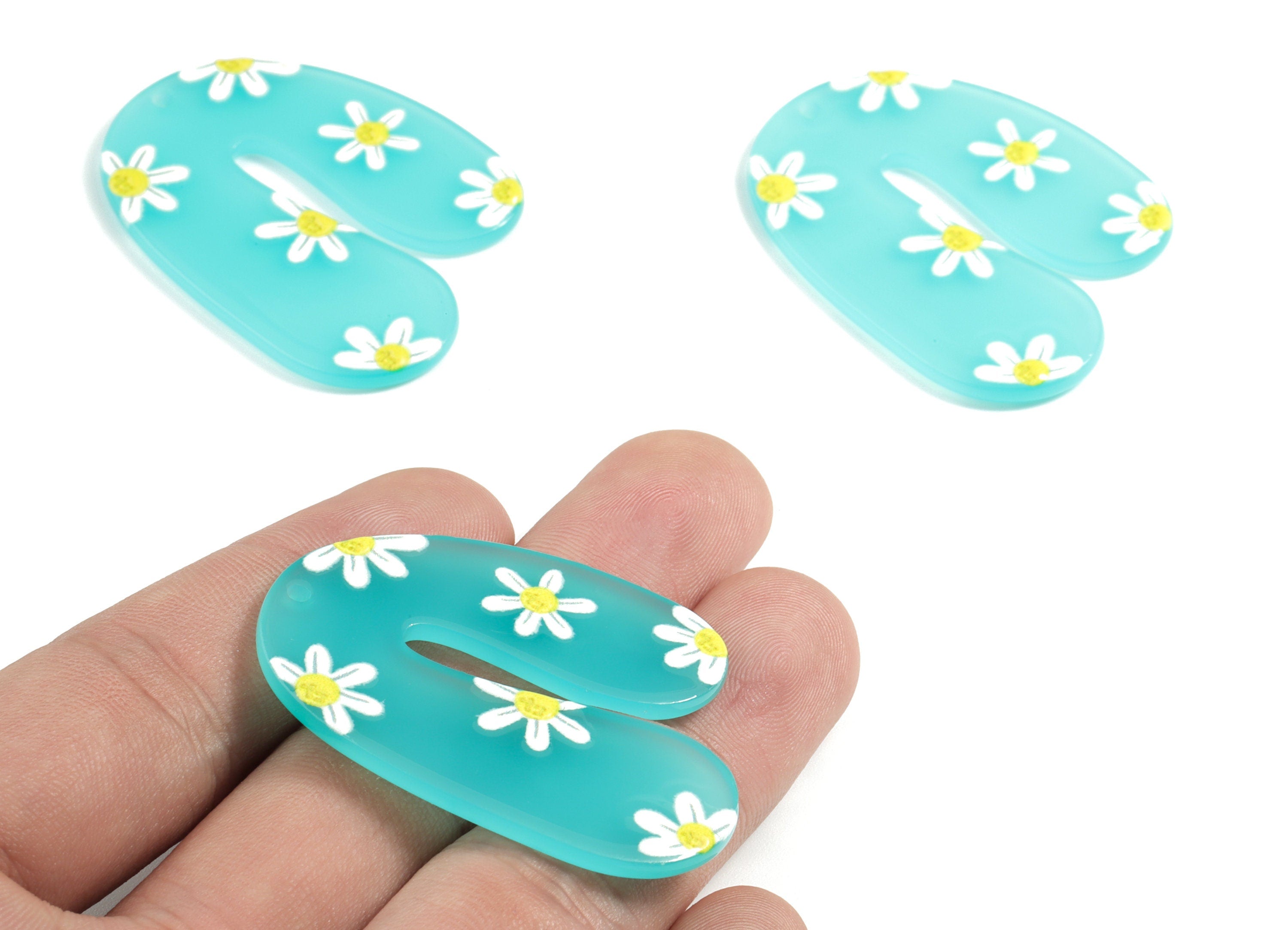 Acrylic U Earring Charms - Acrylic Flower Pattern Earrings - Earring Findings - Jewelry Supplies - 44.94x34.29x2.27mm - AC1970A - DOMEDBAZAAR