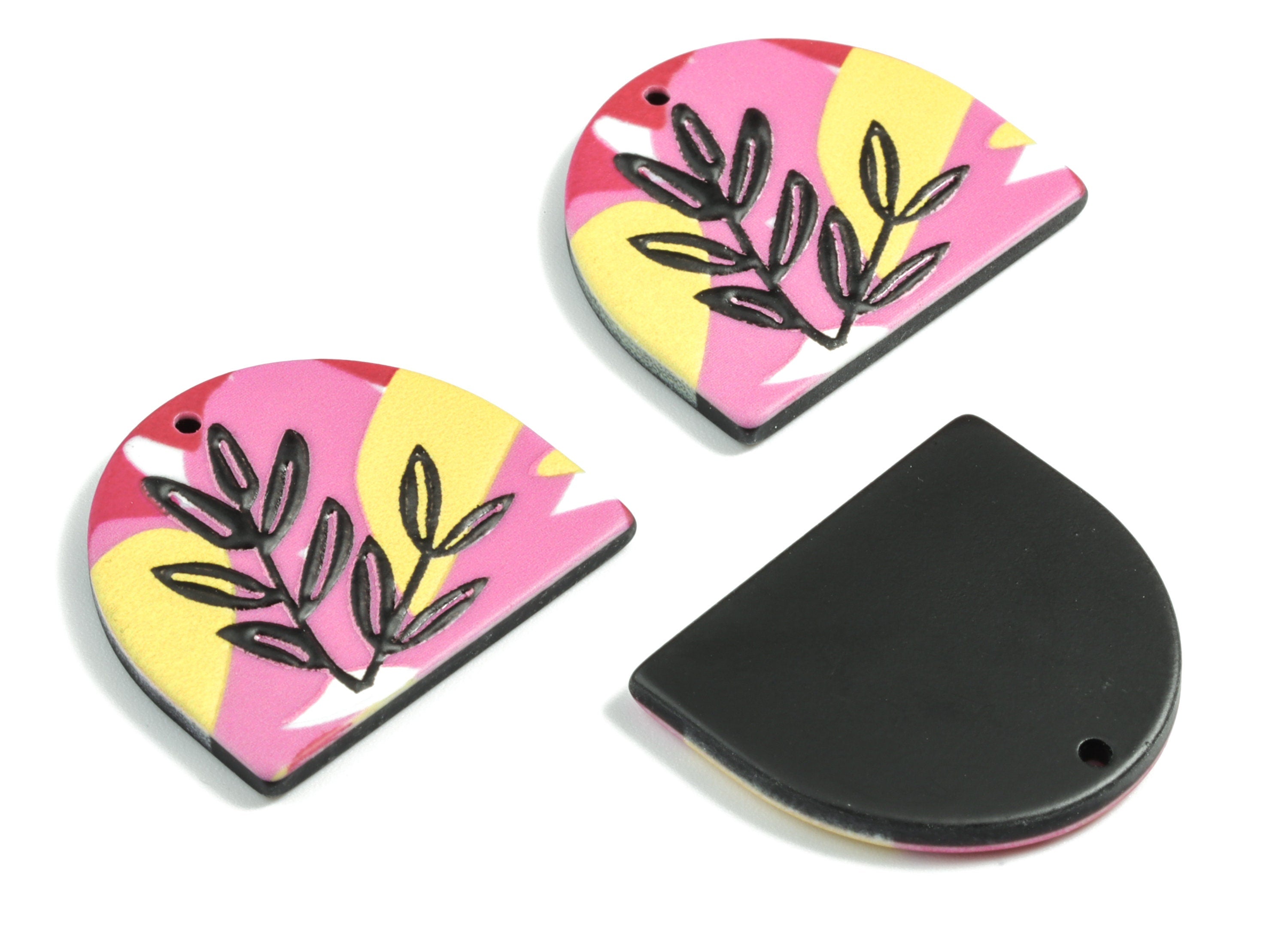 Acrylic Semi Circle Earring Charms - Acrylic Leaf Pattern D Charm - Earring Findings - Jewelry Supplies - 26.42x23.11x2.72mm - AC1967A - DOMEDBAZAAR