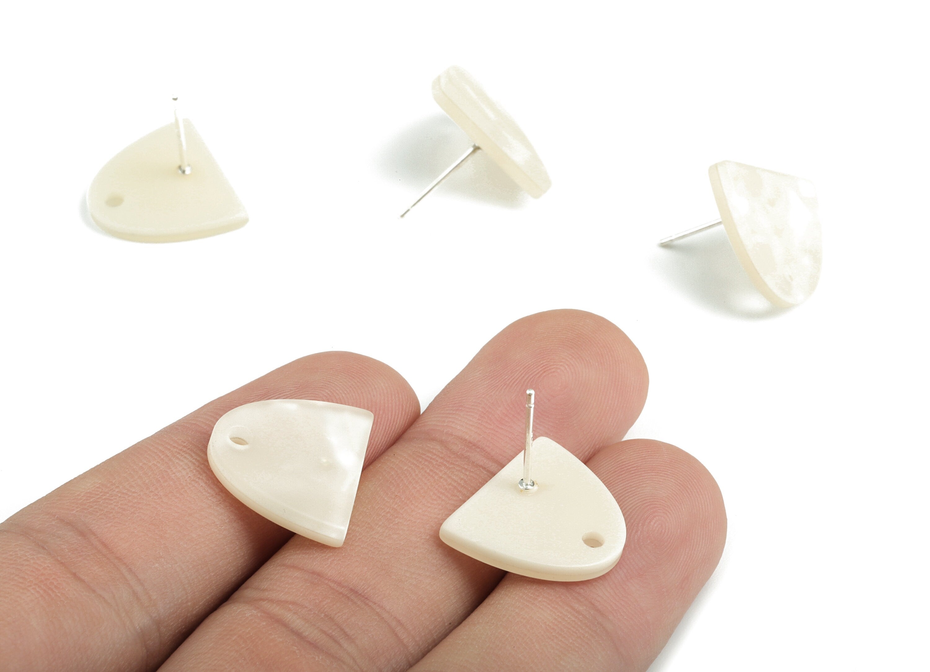 Acrylic Semi Ellipse Earring Stud - Half Ellipse Earring Post With Hole - Earring Post - Jewelry Supplies - 14.61x14.25x2.4mm - AC1959B - DOMEDBAZAAR