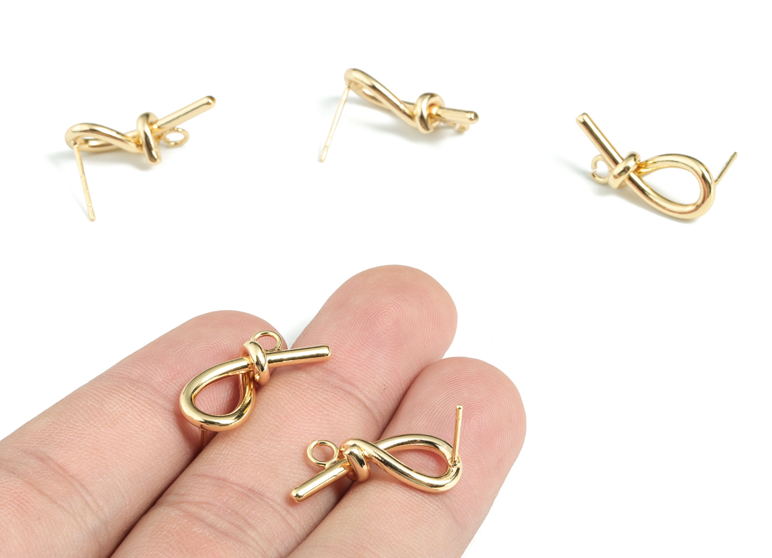 Brass Knot Earring Stud - Gold Knot Earring Stud - 18K Real Gold Plated Brass - Jewelry Supplies - 22.13x14.13x5.53mm - RGP2719 - DOMEDBAZAAR