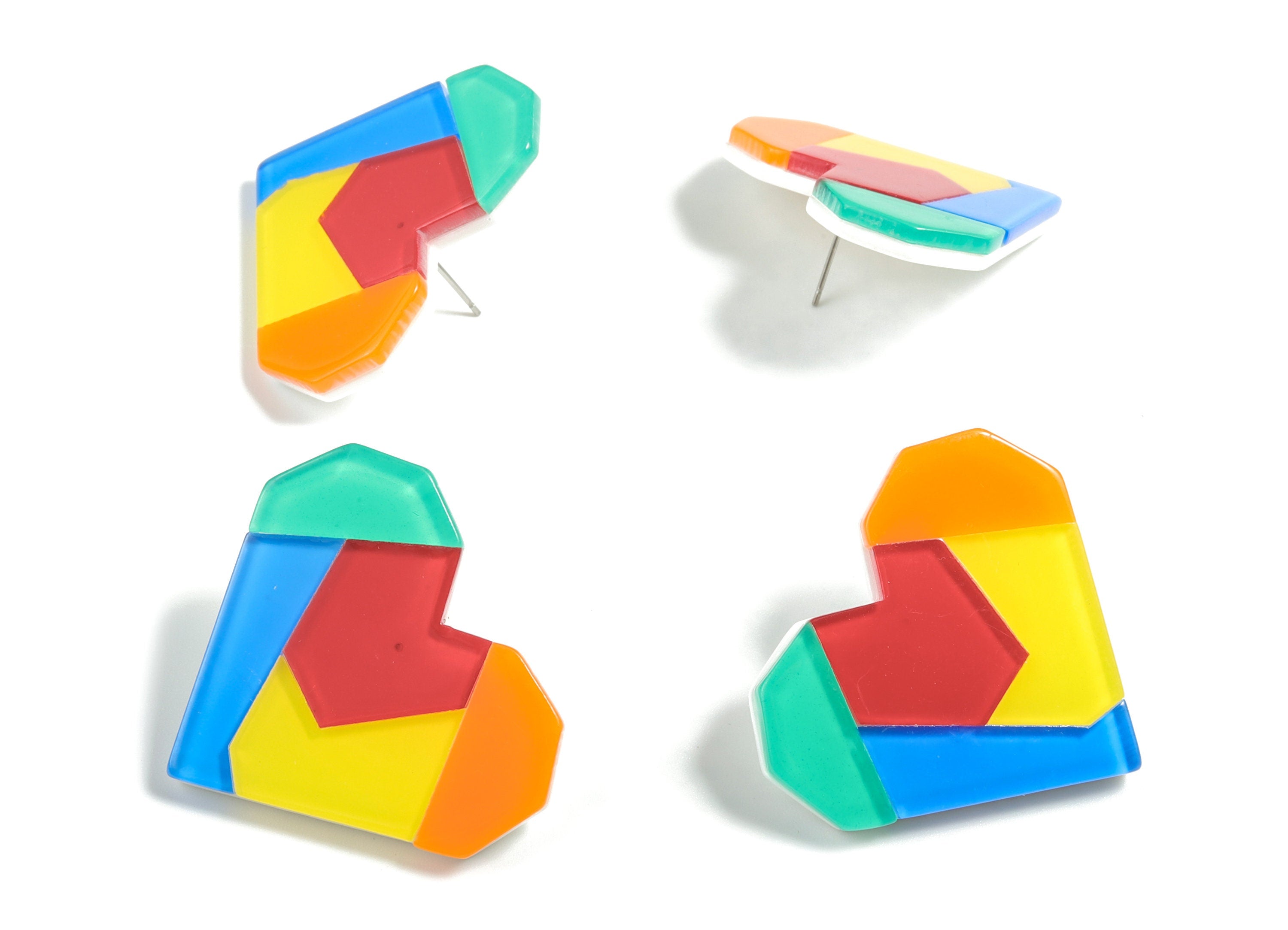 Acrylic Heart Earring Post - Acrylic Colorful Earring Stud - Earring Post - Jewelry Supplies - 39.22x34.84x4.43mm - AC1933A - DOMEDBAZAAR