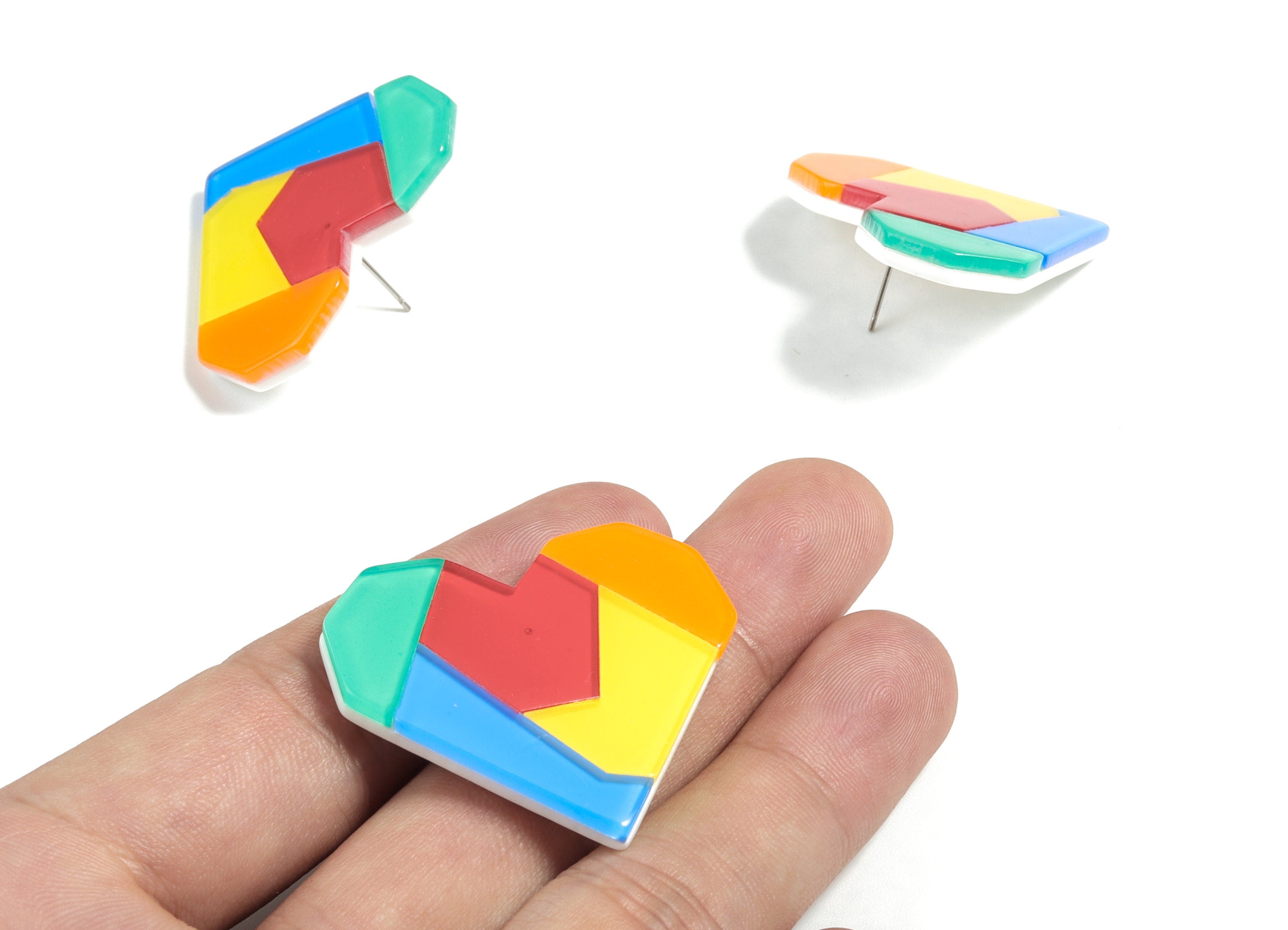 Acrylic Heart Earring Post - Acrylic Colorful Earring Stud - Earring Post - Jewelry Supplies - 39.22x34.84x4.43mm - AC1933A - DOMEDBAZAAR