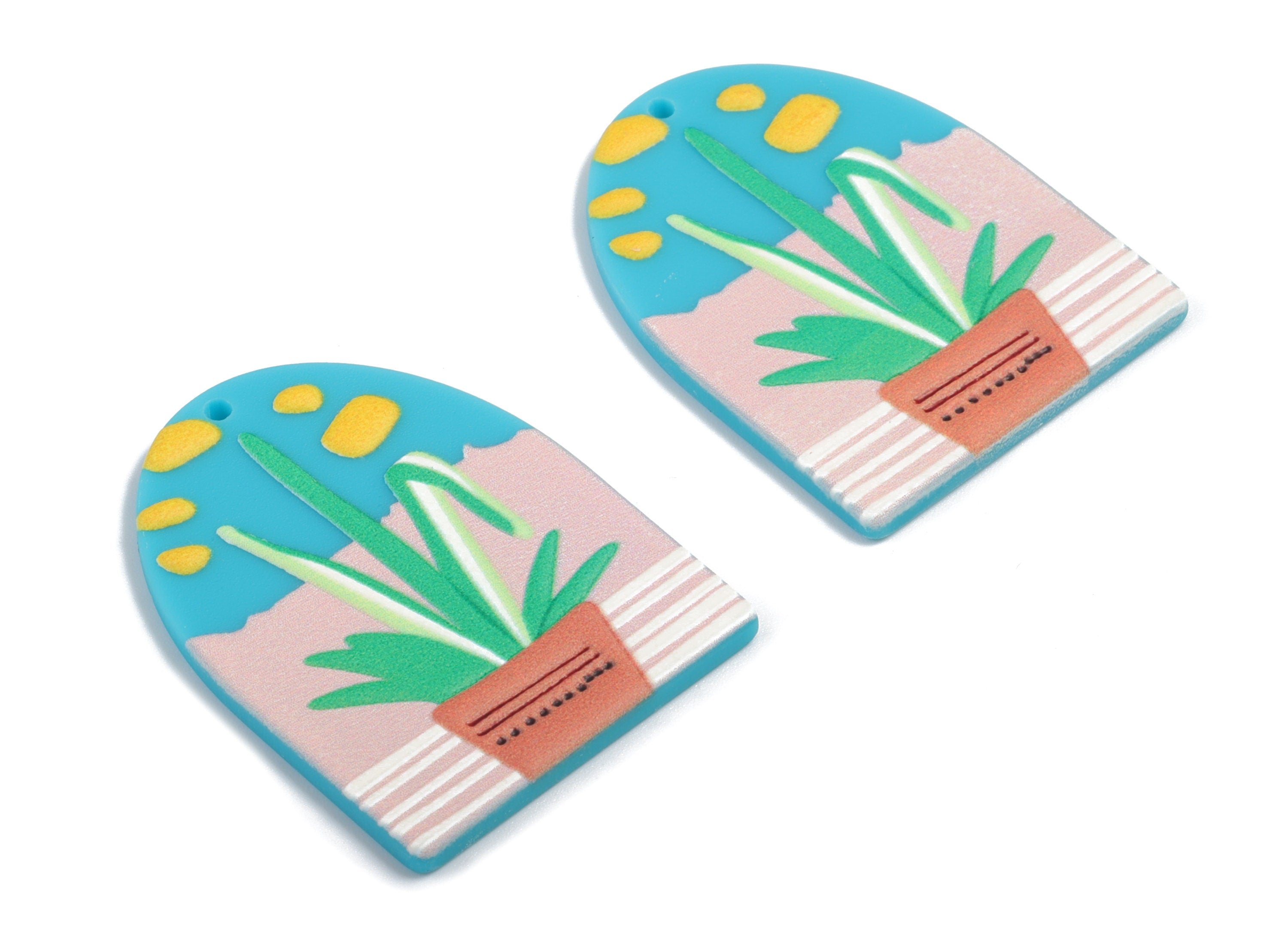 Acrylic D Charms - Printing Flower Earring and Pandant - Earring Findings - Jewelry Supplies - 39.84x30.3x2.55mm - AC1938A - DOMEDBAZAAR