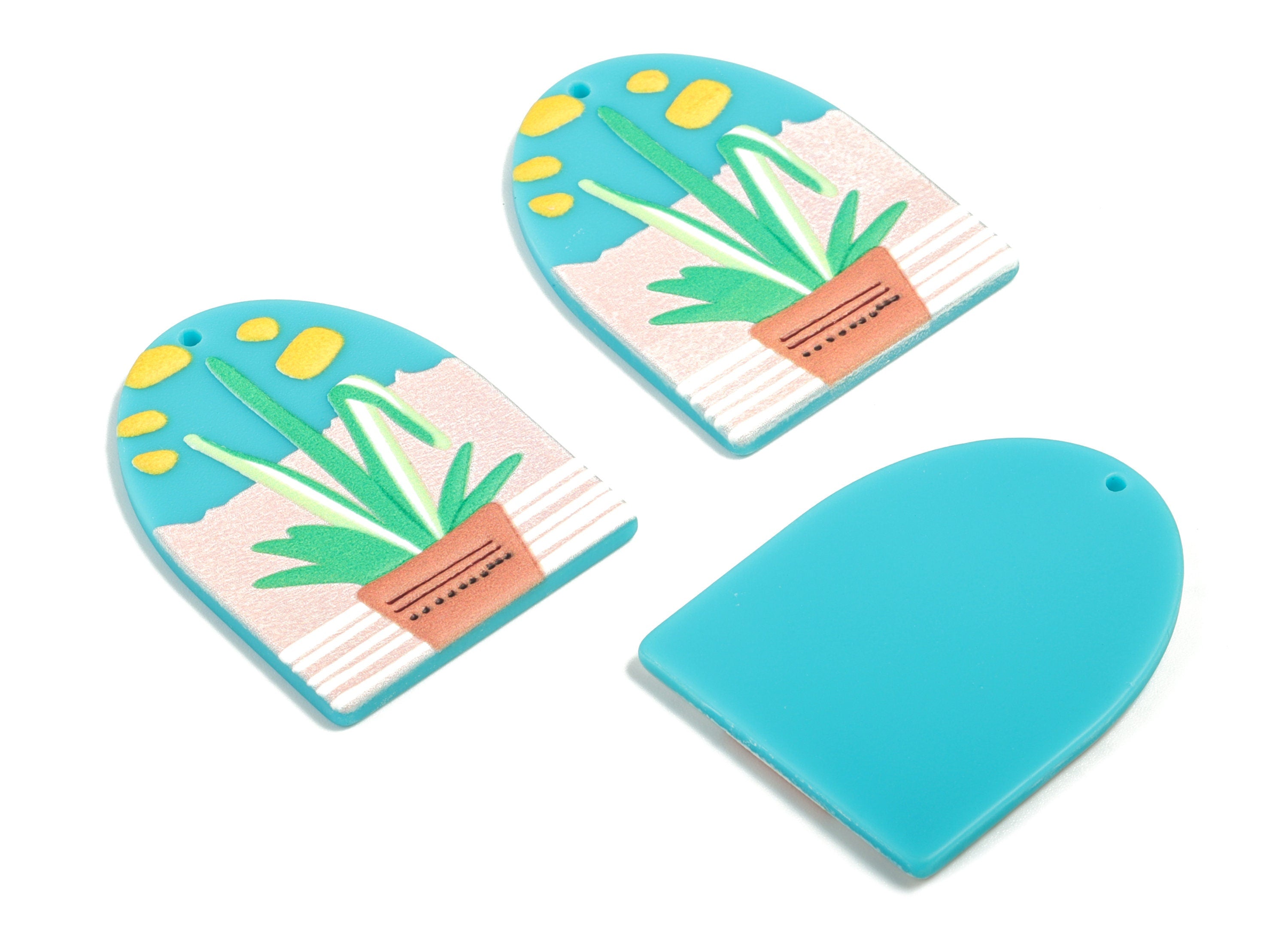 Acrylic D Charms - Printing Flower Earring and Pandant - Earring Findings - Jewelry Supplies - 39.84x30.3x2.55mm - AC1938A - DOMEDBAZAAR