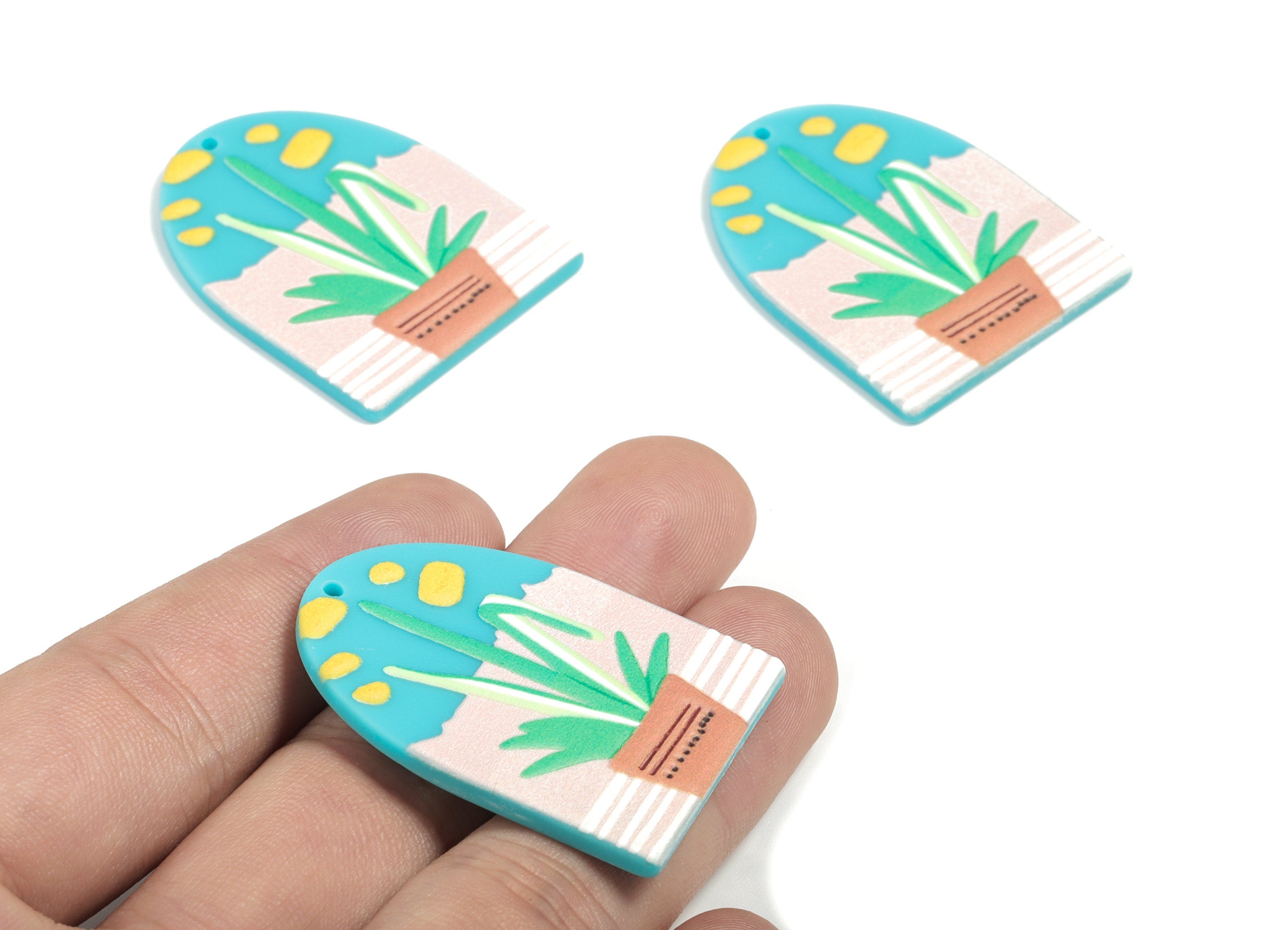 Acrylic D Charms - Printing Flower Earring and Pandant - Earring Findings - Jewelry Supplies - 39.84x30.3x2.55mm - AC1938A - DOMEDBAZAAR