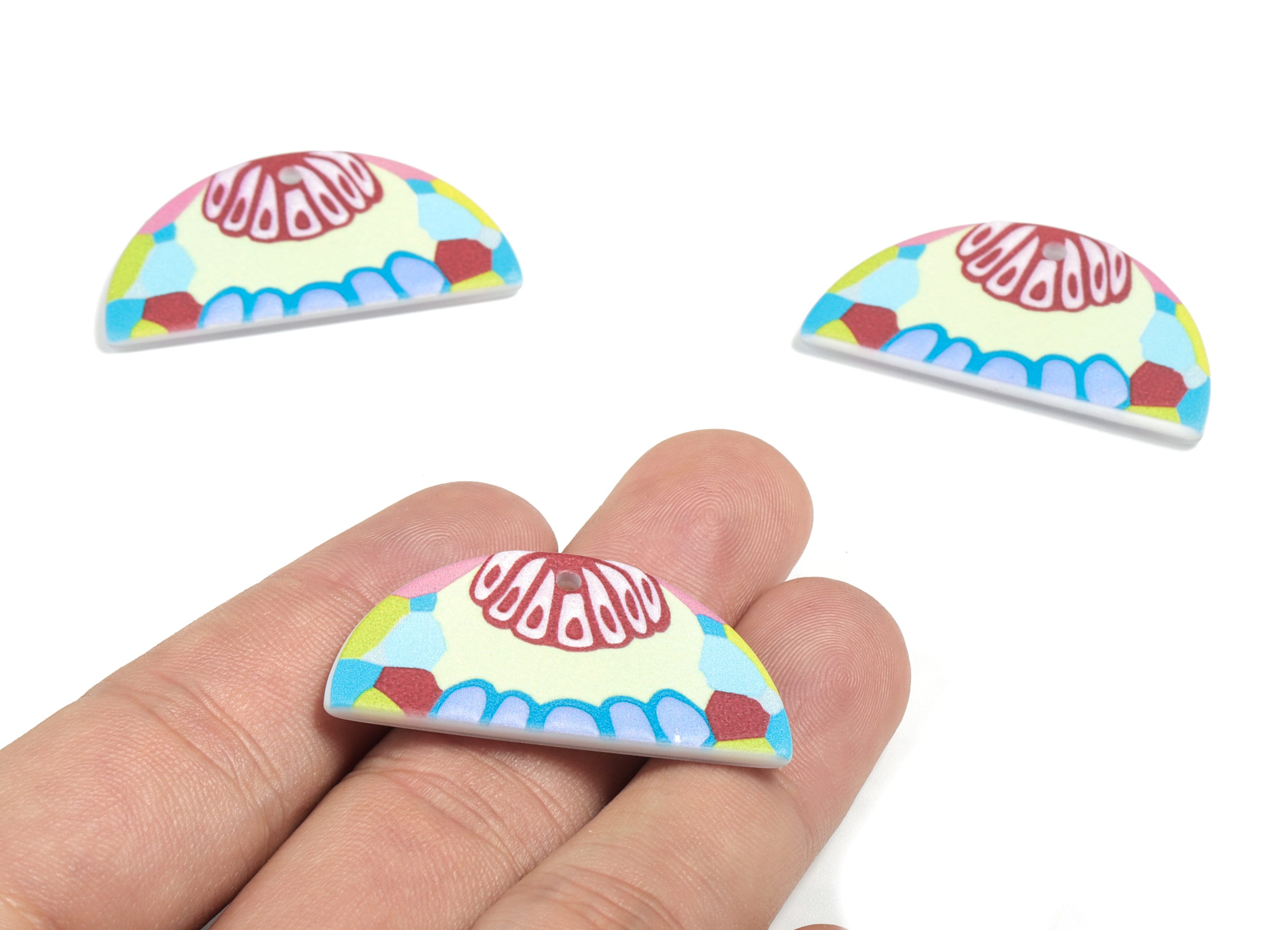 Acrylic Semi Circle Charms - Printing Half Moon Earring and Pandant - Earring Findings - Jewelry Supplies - 38.47x20.7x2.42mm - AC1941A - DOMEDBAZAAR