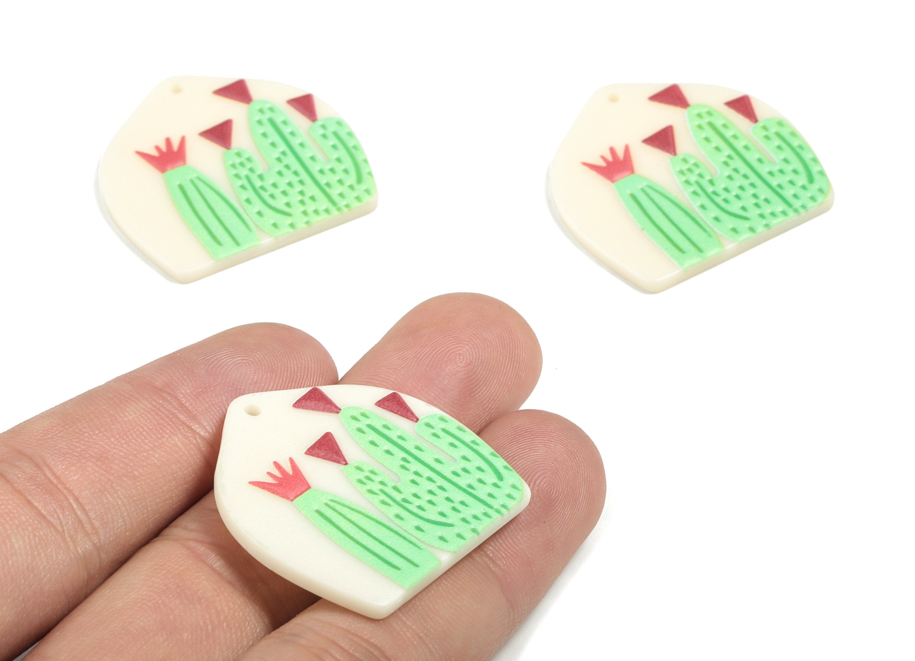 Acrylic Geometric Charms - Printing Flower Earring and Pandant - Earring Findings - Jewelry Supplies - 31.39x30.84x2.56mm - AC1942A - DOMEDBAZAAR