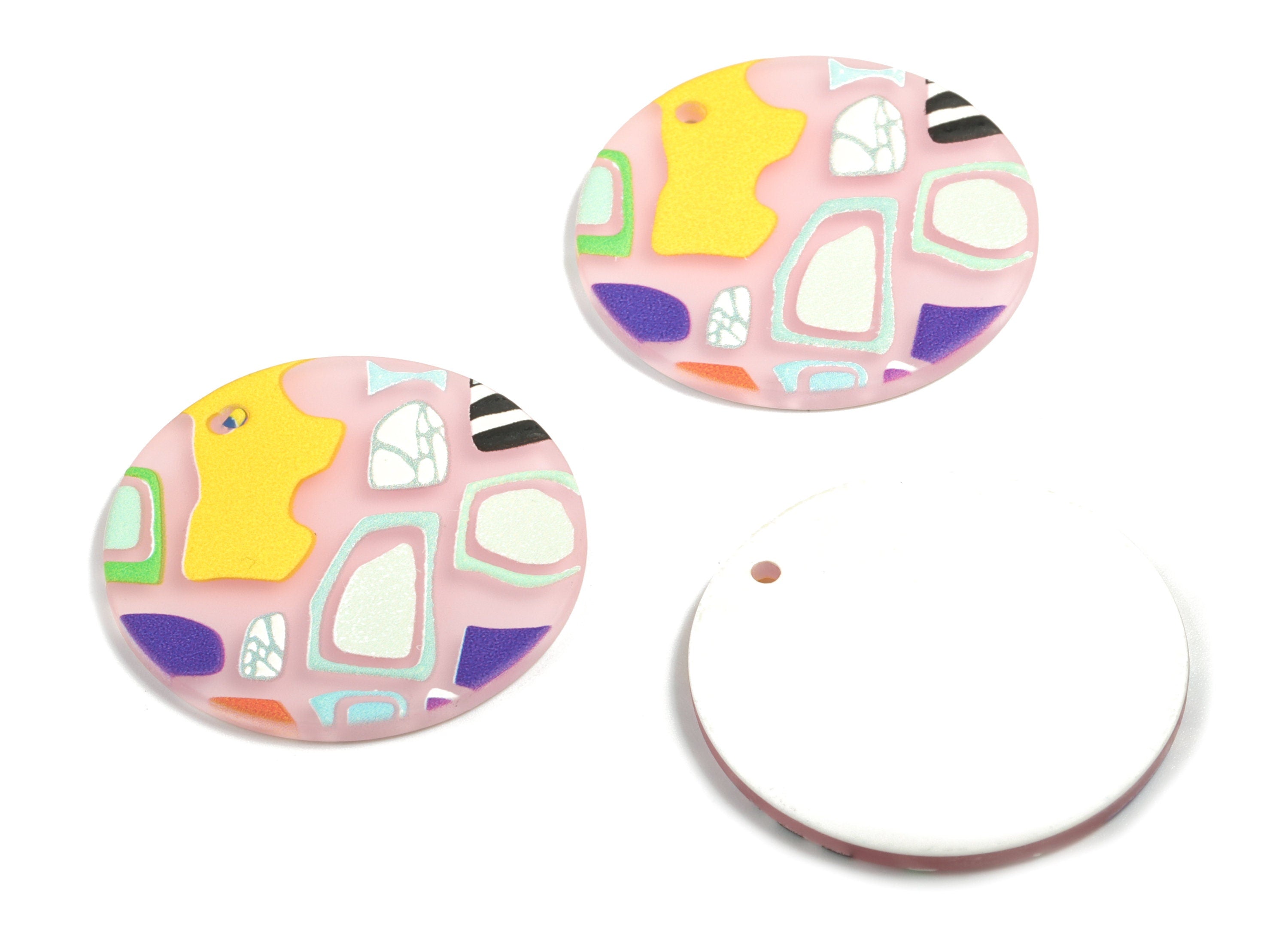 Acrylic Circle Earring Charms - Printing Round Acrylic Charm - Earring Findings - Jewelry Supplies - 36.59x36.59x2.4mm - AC1944A - DOMEDBAZAAR