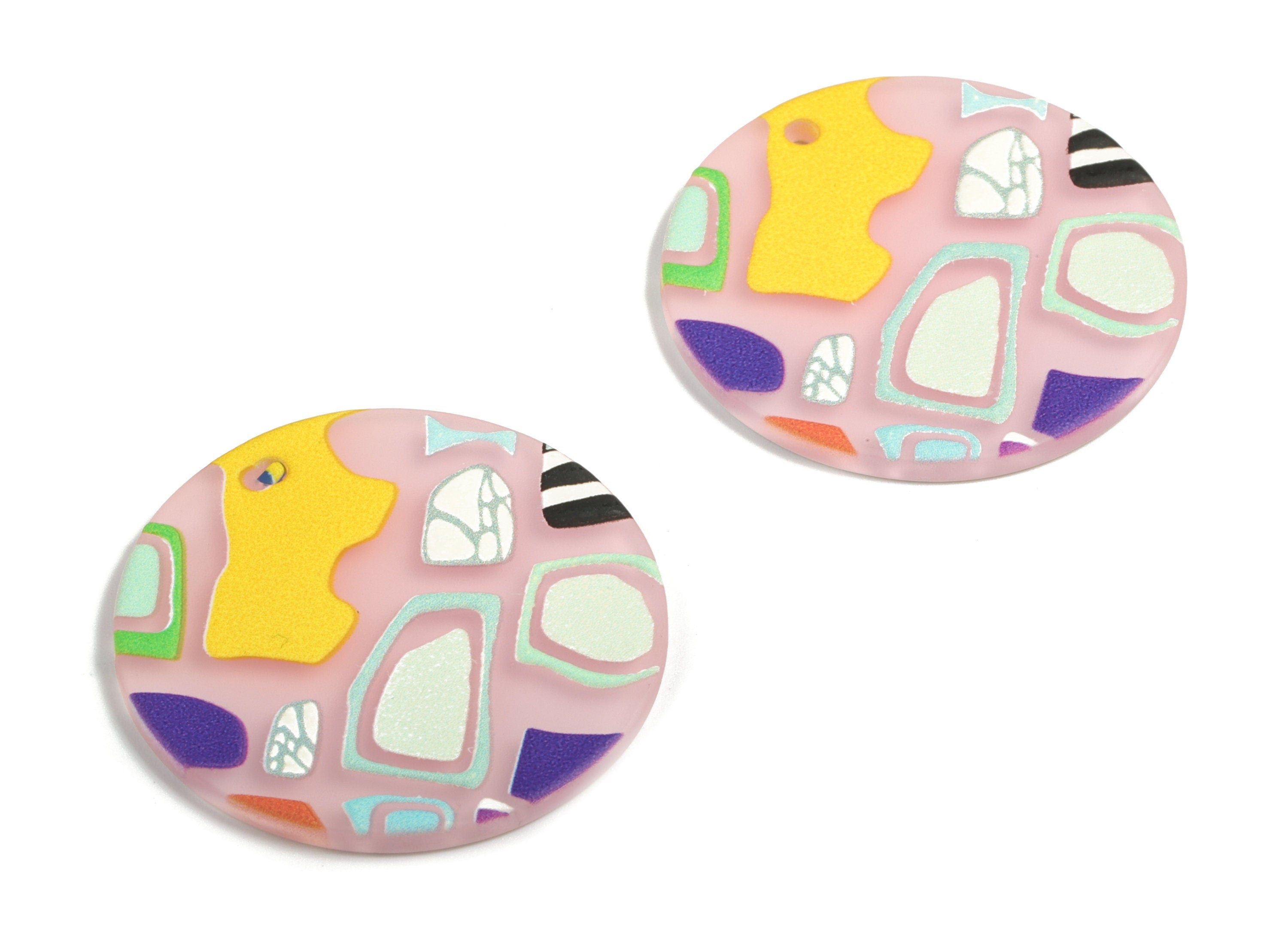 Acrylic Circle Earring Charms - Printing Round Acrylic Charm - Earring Findings - Jewelry Supplies - 36.59x36.59x2.4mm - AC1944A - DOMEDBAZAAR