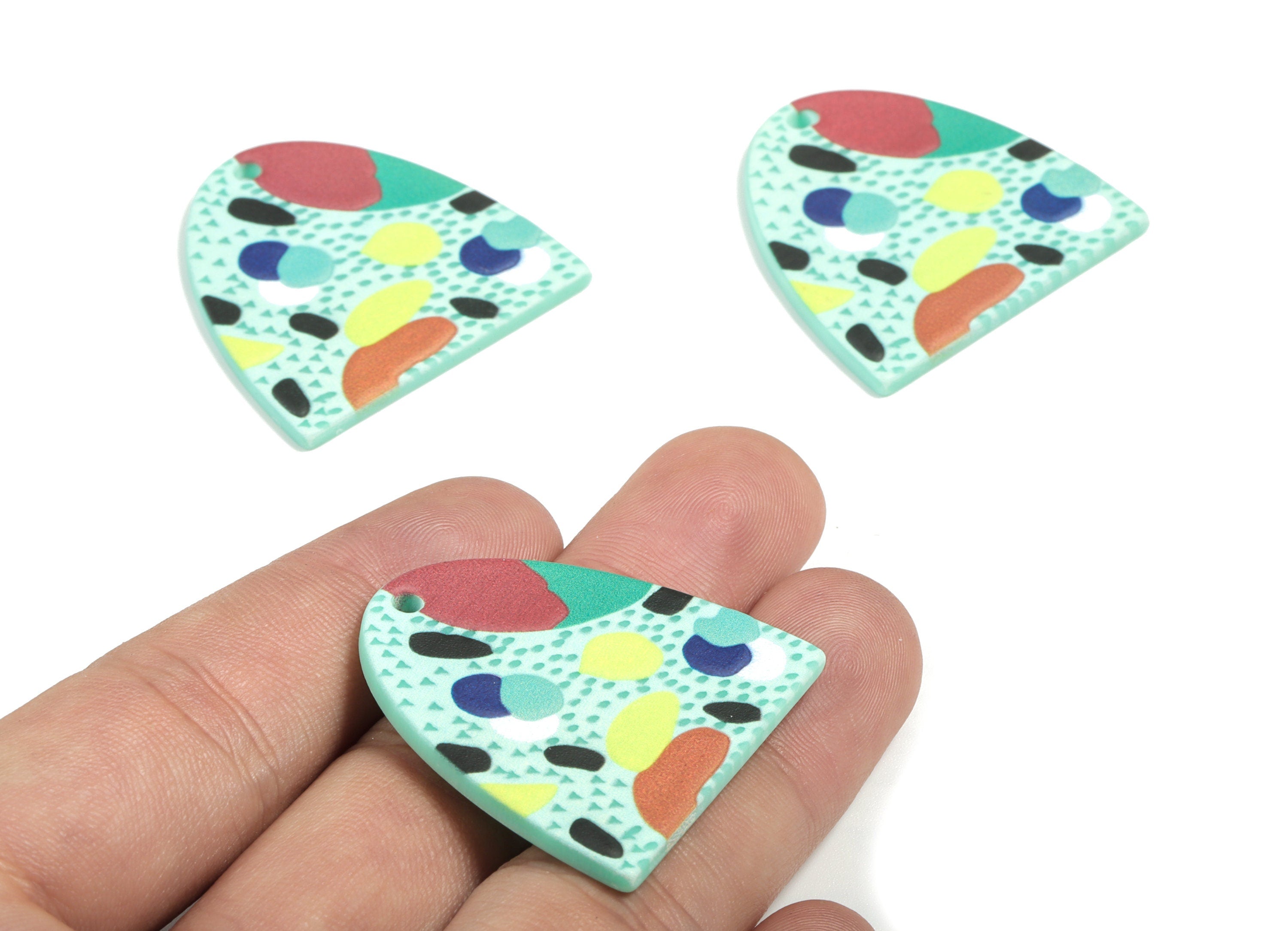 Acrylic D Earring Charms - Printing Half Moon Acrylic Charm - Earring Findings - Jewelry Supplies - 34.52x34.33x2.77mm - AC1946A - DOMEDBAZAAR