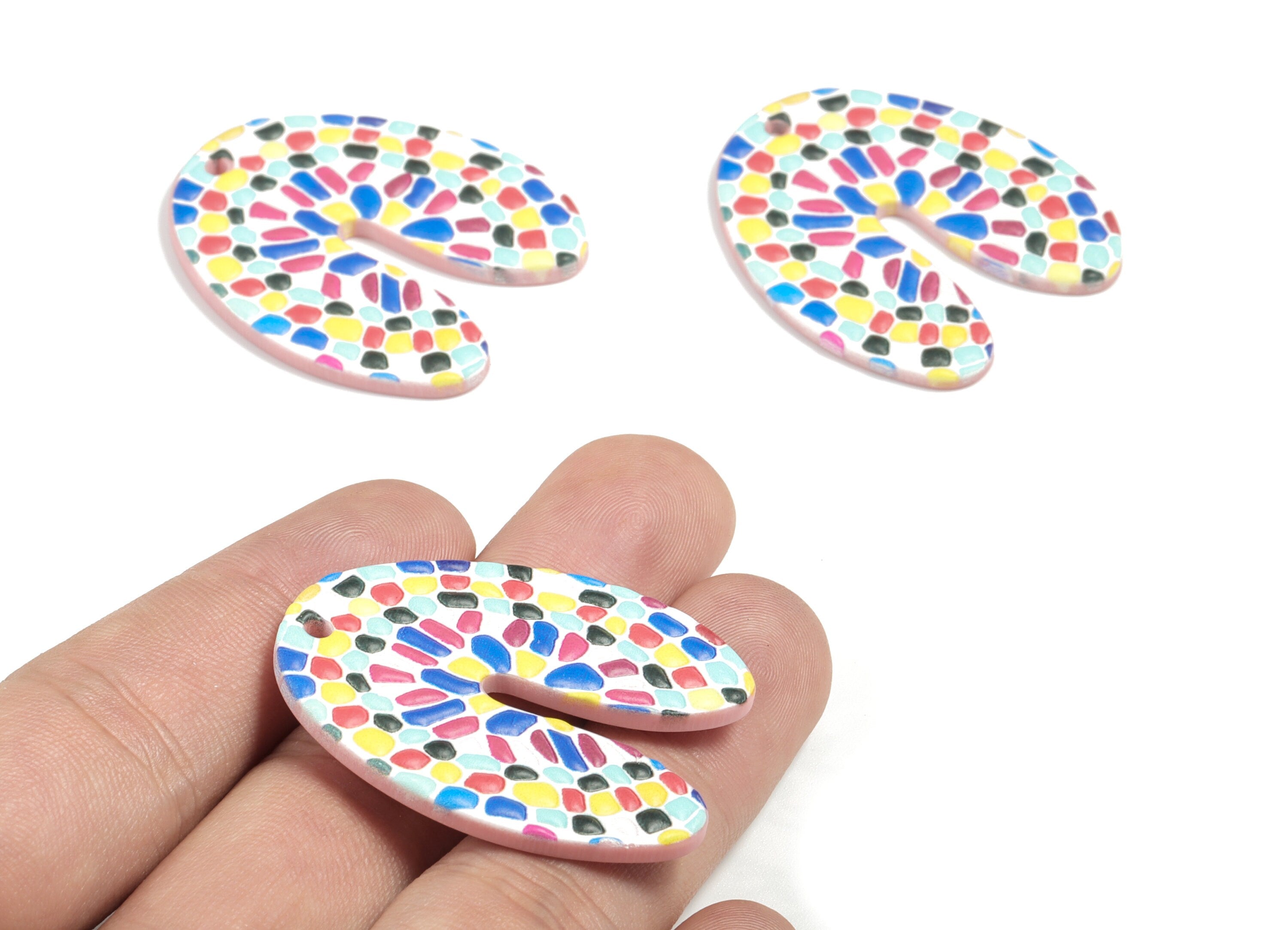 Acrylic U Earring Charms - Printing Colorful U Acrylic Charm - Earring Findings - Jewelry Supplies - 39.27x33.1x2.54mm - AC1948A - DOMEDBAZAAR