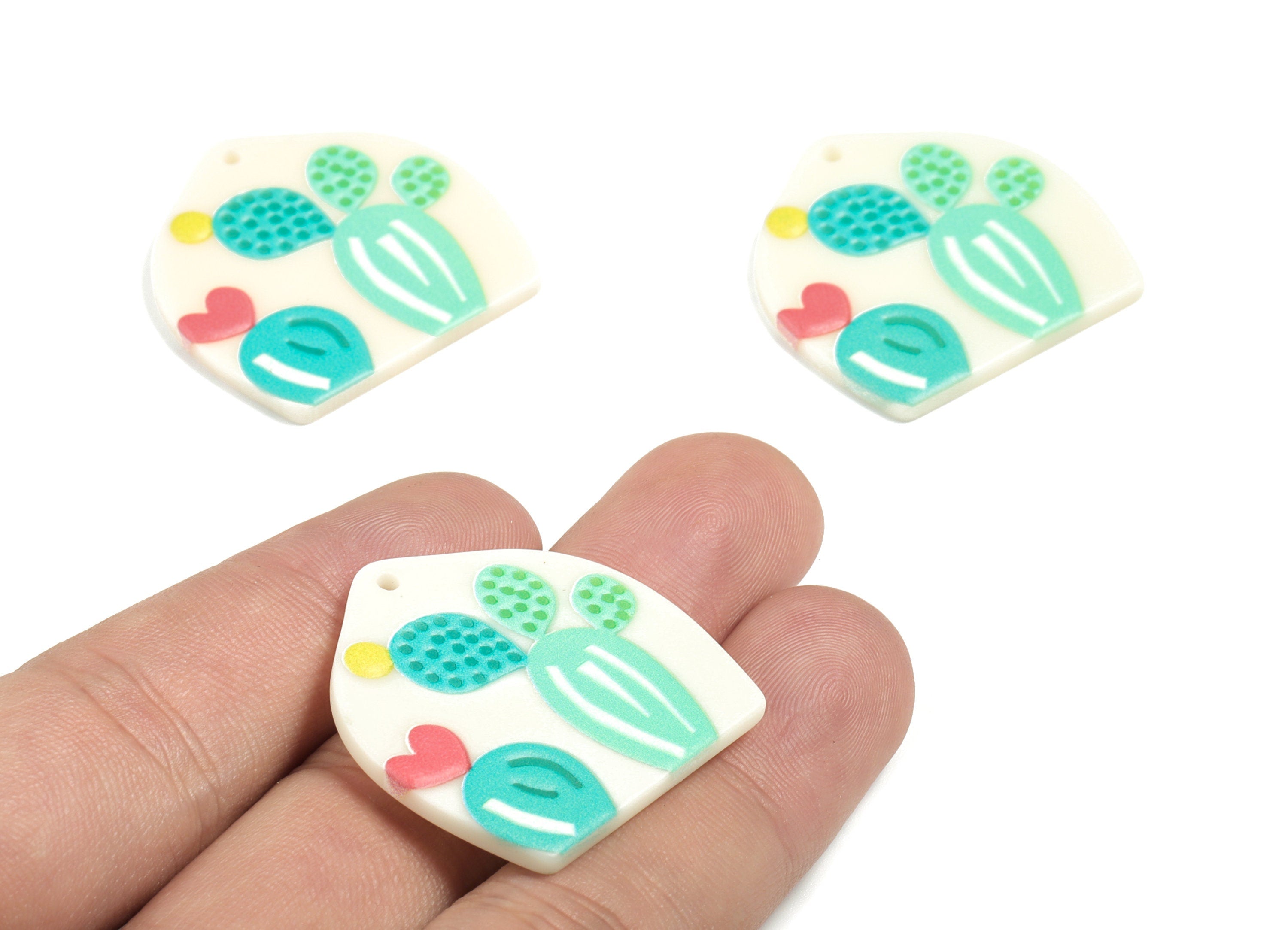 Acrylic Cactus Earring Charms - Printing Cactus Acrylic Charm - Earring Findings - Jewelry Supplies - 31.66x30.89x2.58mm - AC1952A - DOMEDBAZAAR