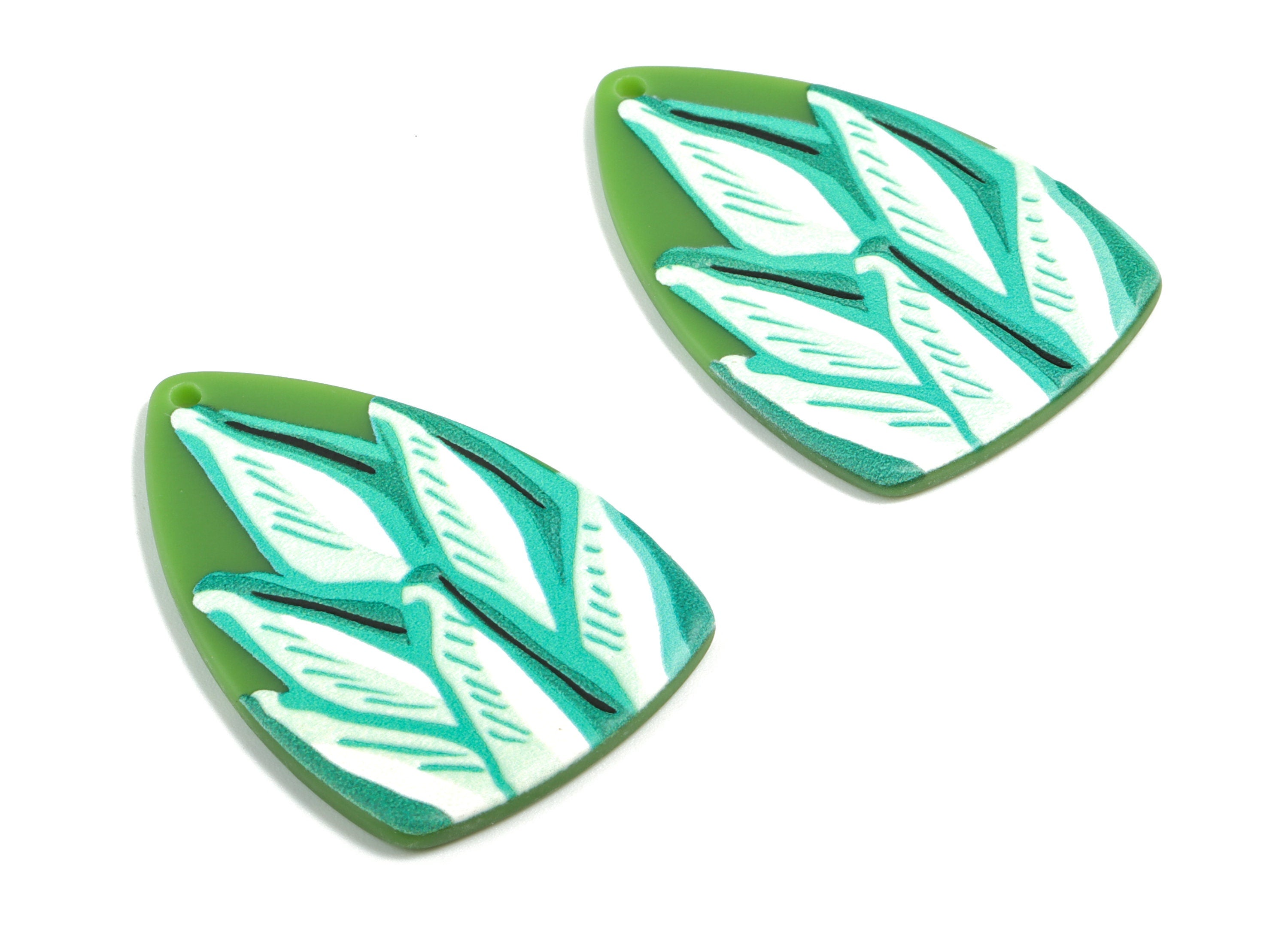 Acrylic Flower Earring Charms - Printing Flower Acrylic Charm - Earring Findings - Jewelry Supplies - 40.74x27.93x2.59mm - AC1955A - DOMEDBAZAAR