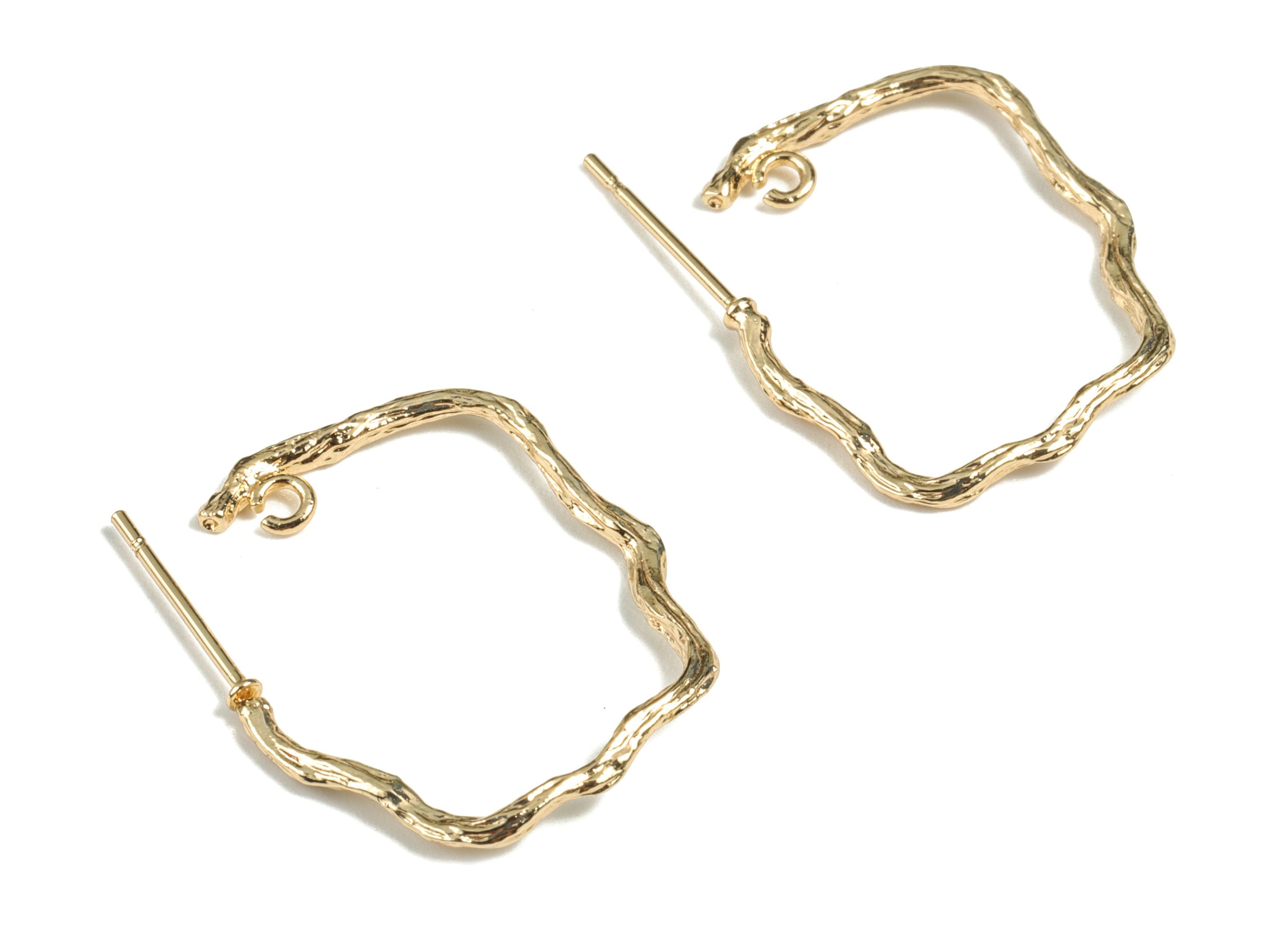 Brass Hoop With Loop - Gold C Earring Stud and Post - 18K Real Gold Plated Earring - Jewelry Supplies - 27.59x25.97x1.66mm - RGP2655 - DOMEDBAZAAR