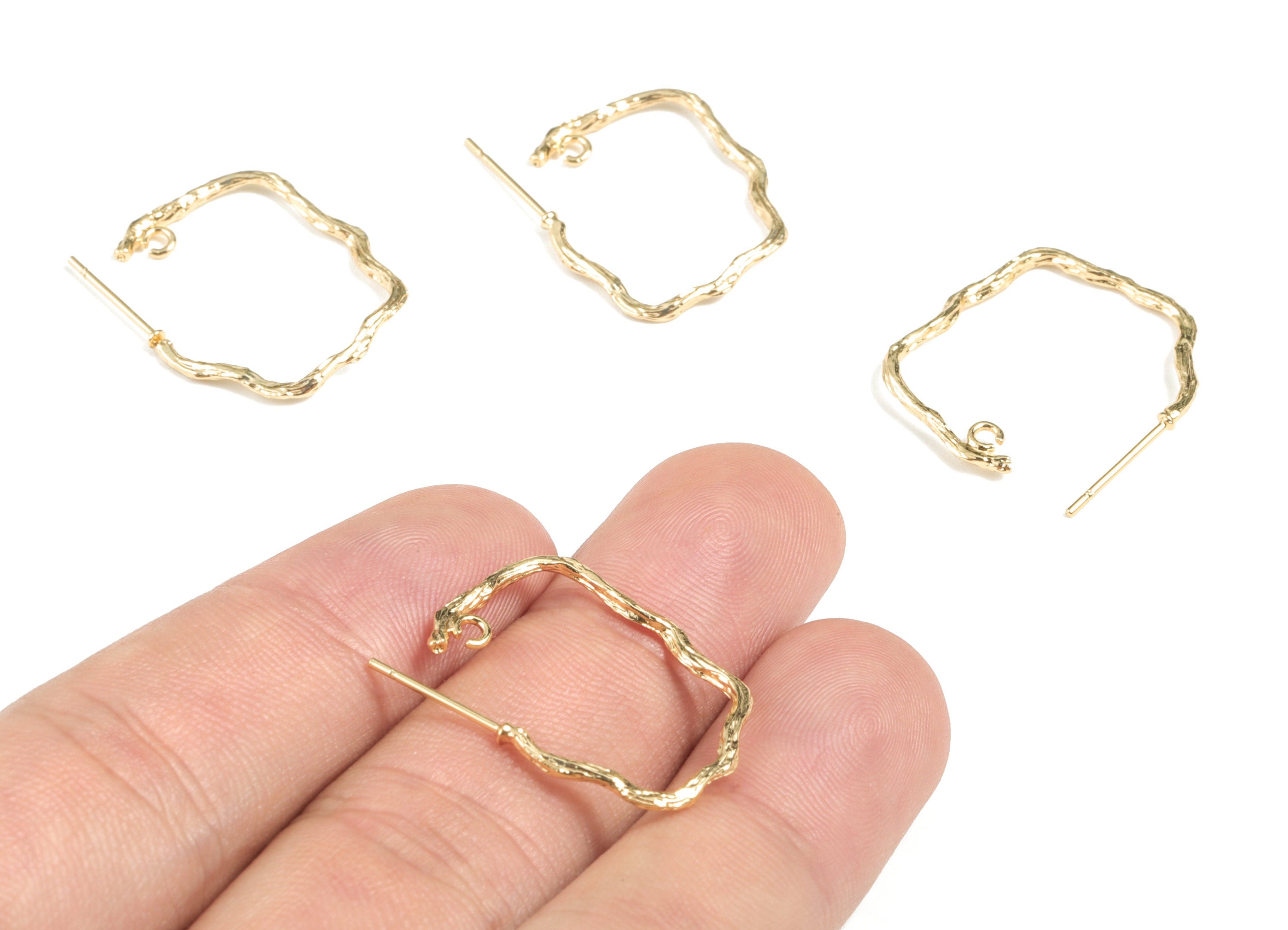 Brass Hoop With Loop - Gold C Earring Stud and Post - 18K Real Gold Plated Earring - Jewelry Supplies - 27.59x25.97x1.66mm - RGP2655 - DOMEDBAZAAR