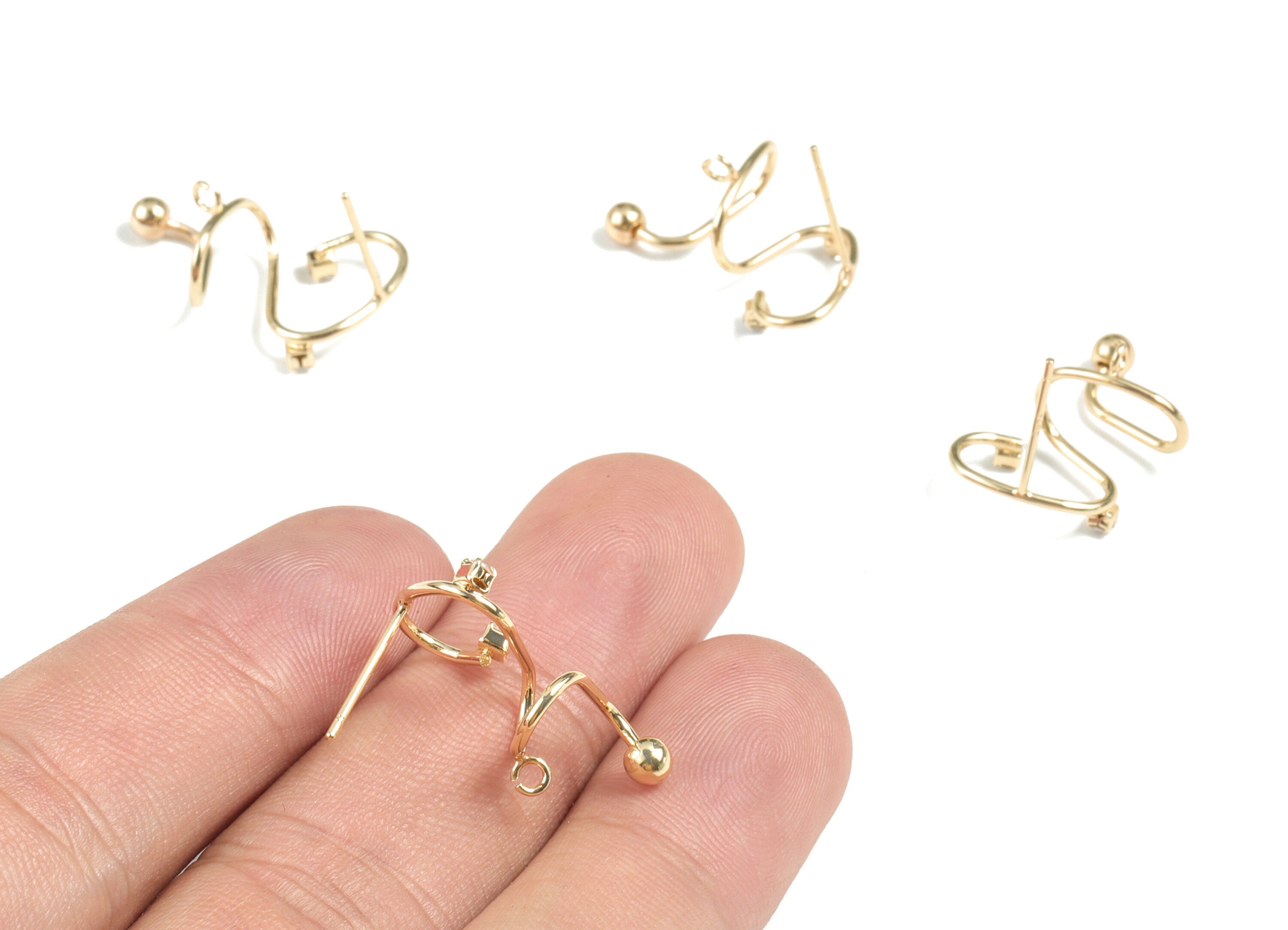 Brass Wire Earring Post - Gold Wire Earring Stud - 18K Real Gold Plated Brass Wire Earring Post - 15.88x12.32x4.96mm - RGP2710 - DOMEDBAZAAR