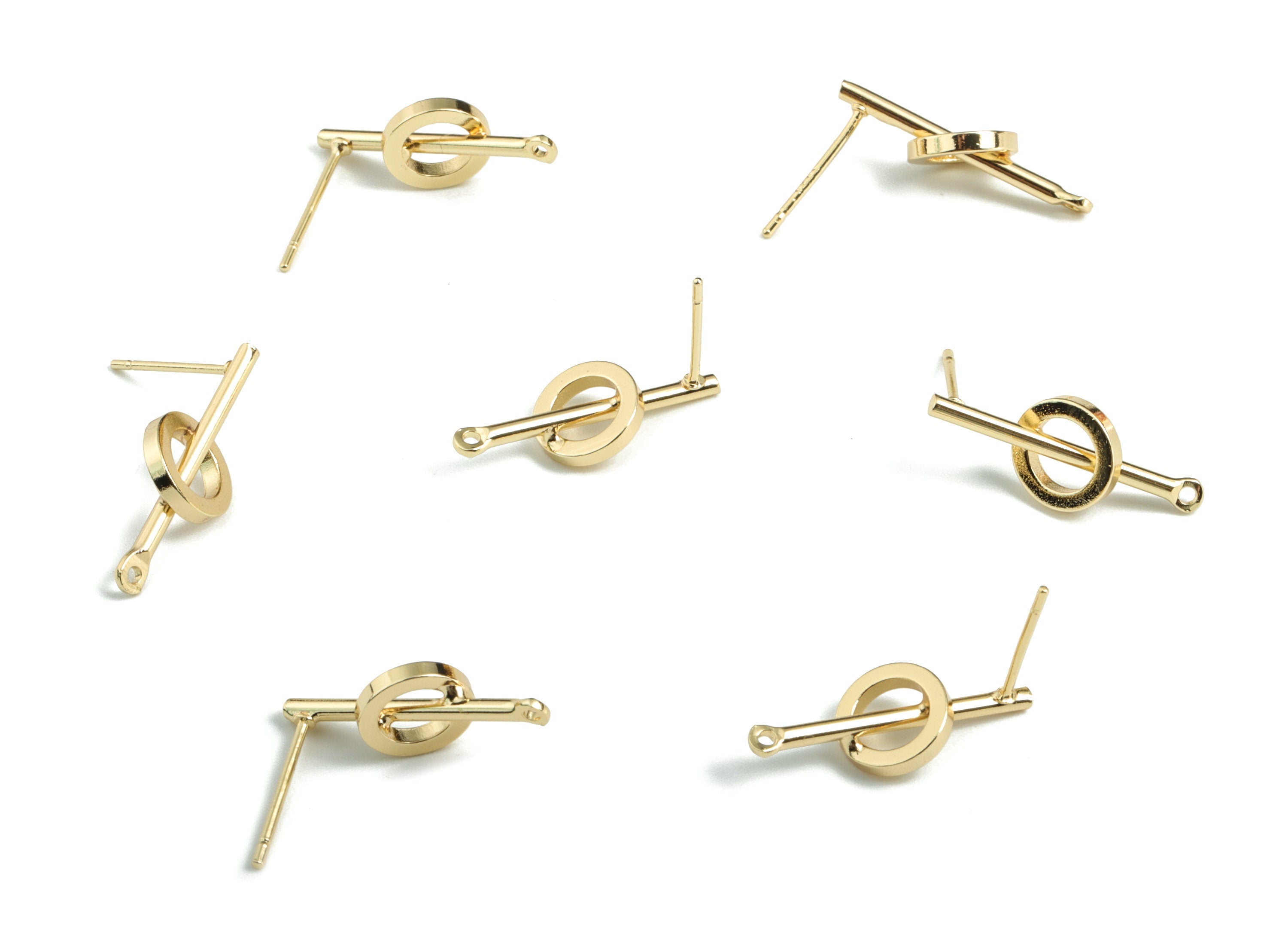 Brass Circle Earring Stud - Gold Circle Earring Stud - 18K Real Gold Plated Brass - Jewelry Supplies - 20.39x14.01x8.15mm - RGP2721 - DOMEDBAZAAR