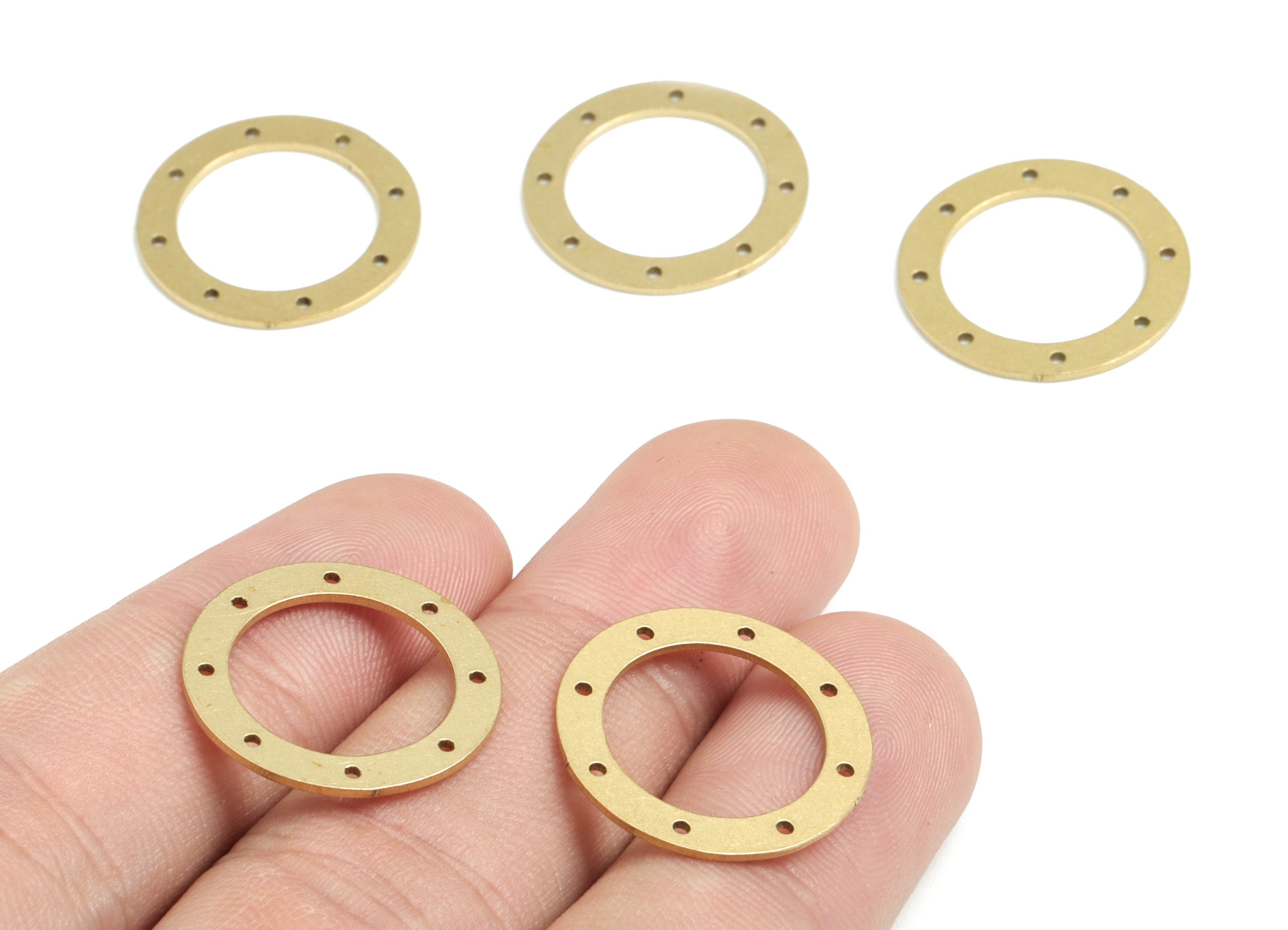Brass Hoop Earring Charms - Raw Brass Round Connector - 8 Holes Circle Charm - Jewelry Supplies - 19.94x19.94x0.81mm - PPM2487 - DOMEDBAZAAR