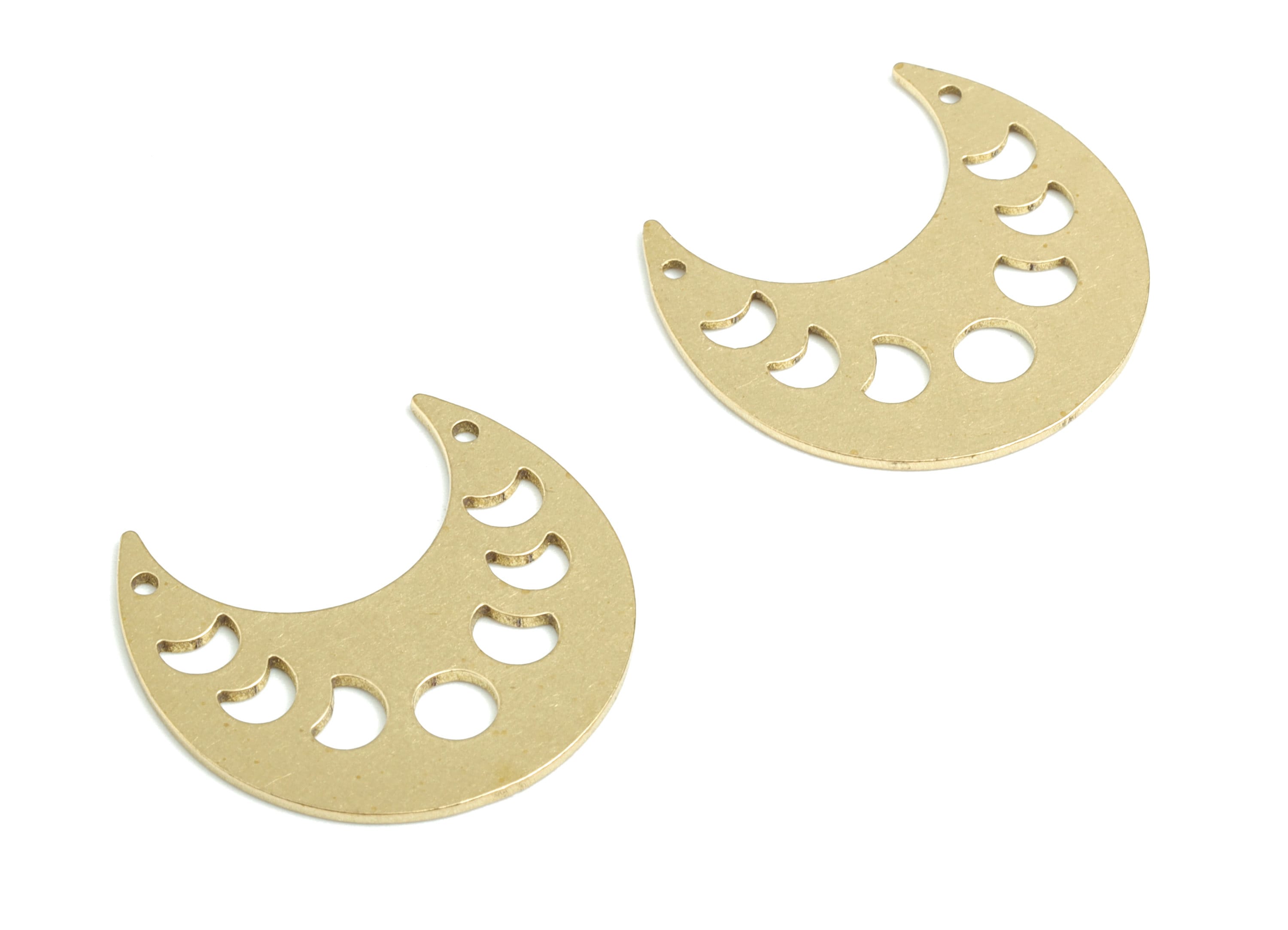 Brass Crescent Earring Charms - Raw Brass Phases Of Moon Connector - 2 Holes Crescent Charm - Jewelry Supplies - 24.97x23.2x0.83mm - PPM2490 - DOMEDBAZAAR