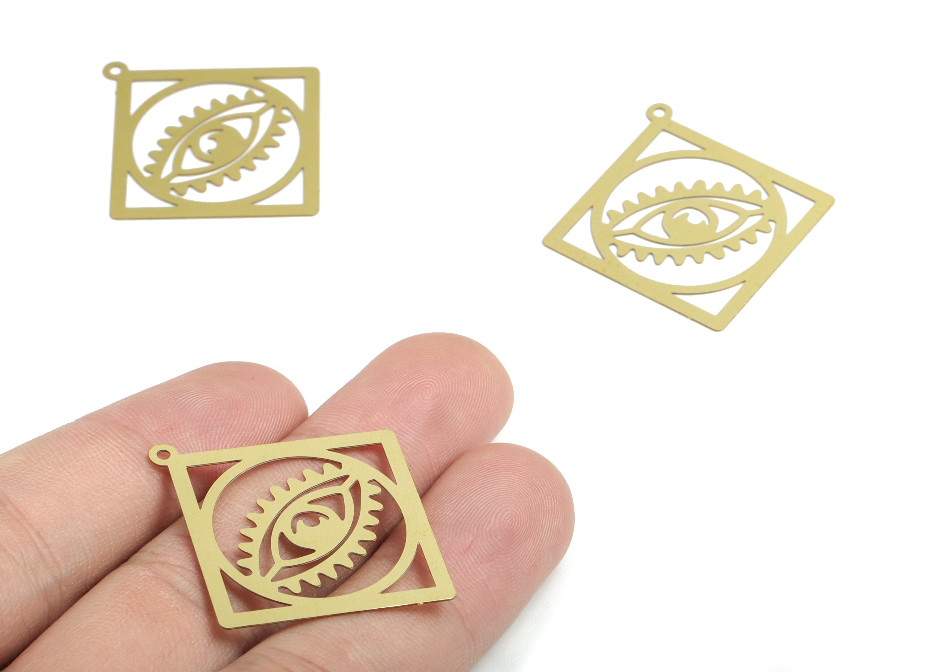 Brass Rhombus Eye Earring Charms - Raw Brass Round Eye Pendant - Earring Findings - Jewelry Supplies - 37.61x35.62x0.3mm - JJB6251 - DOMEDBAZAAR