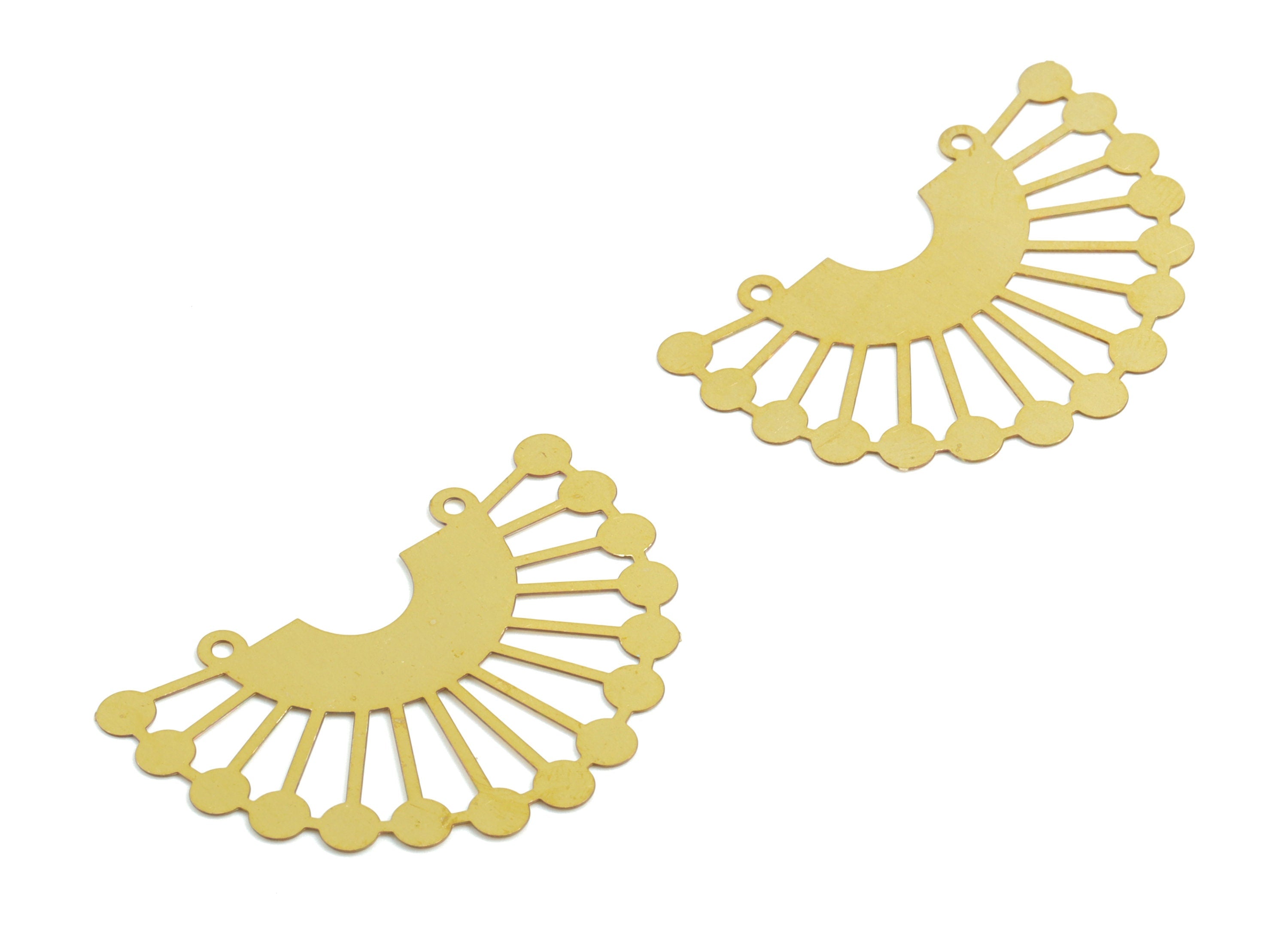 Brass Sun Earring Charms - Raw Brass D Earring Connector - 2 Hole - Earring Findings - Jewelry Supplies - 36.36x24.43x0.3mm - JJB6257 - DOMEDBAZAAR