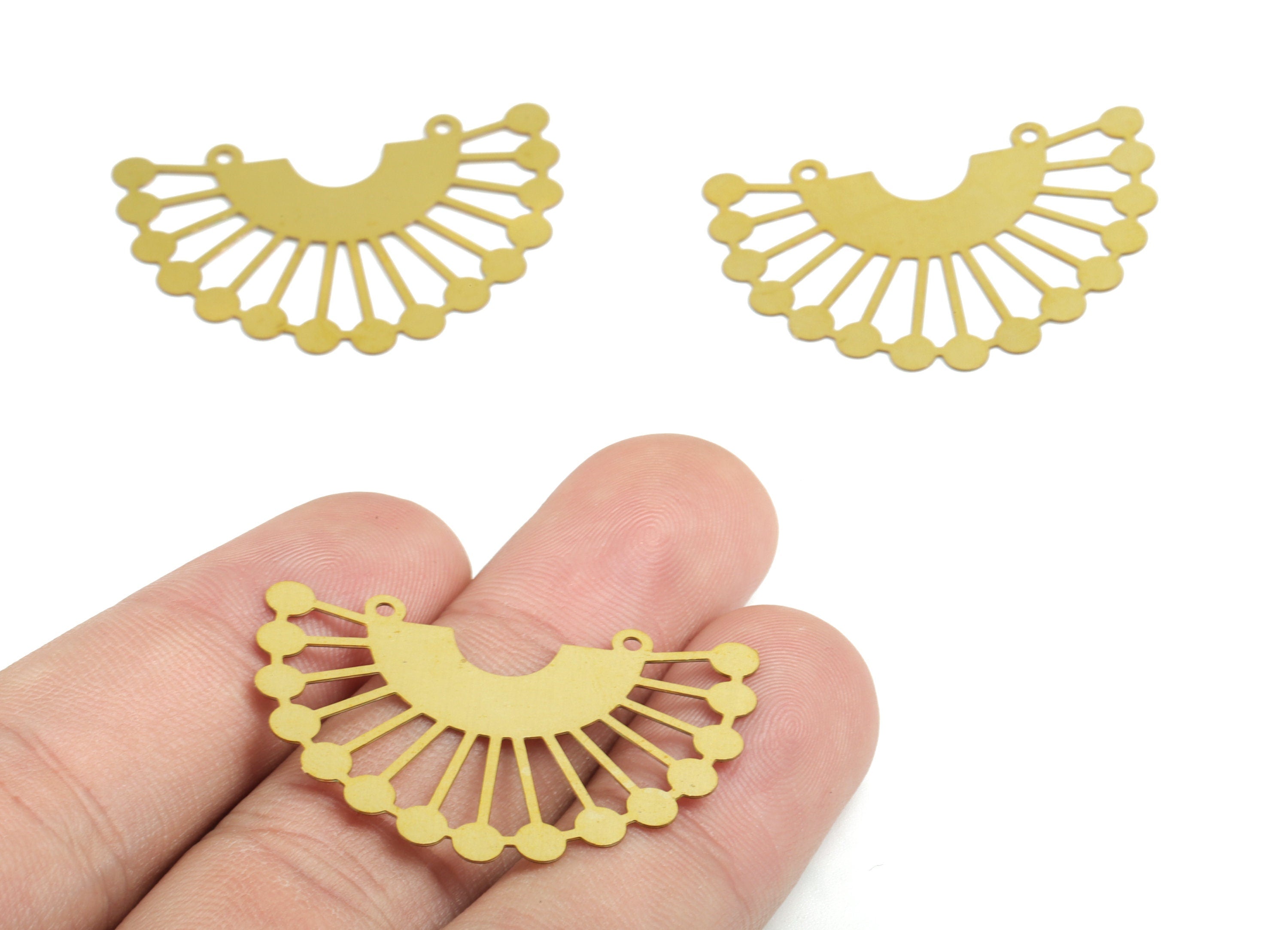 Brass Sun Earring Charms - Raw Brass D Earring Connector - 2 Hole - Earring Findings - Jewelry Supplies - 36.36x24.43x0.3mm - JJB6257 - DOMEDBAZAAR