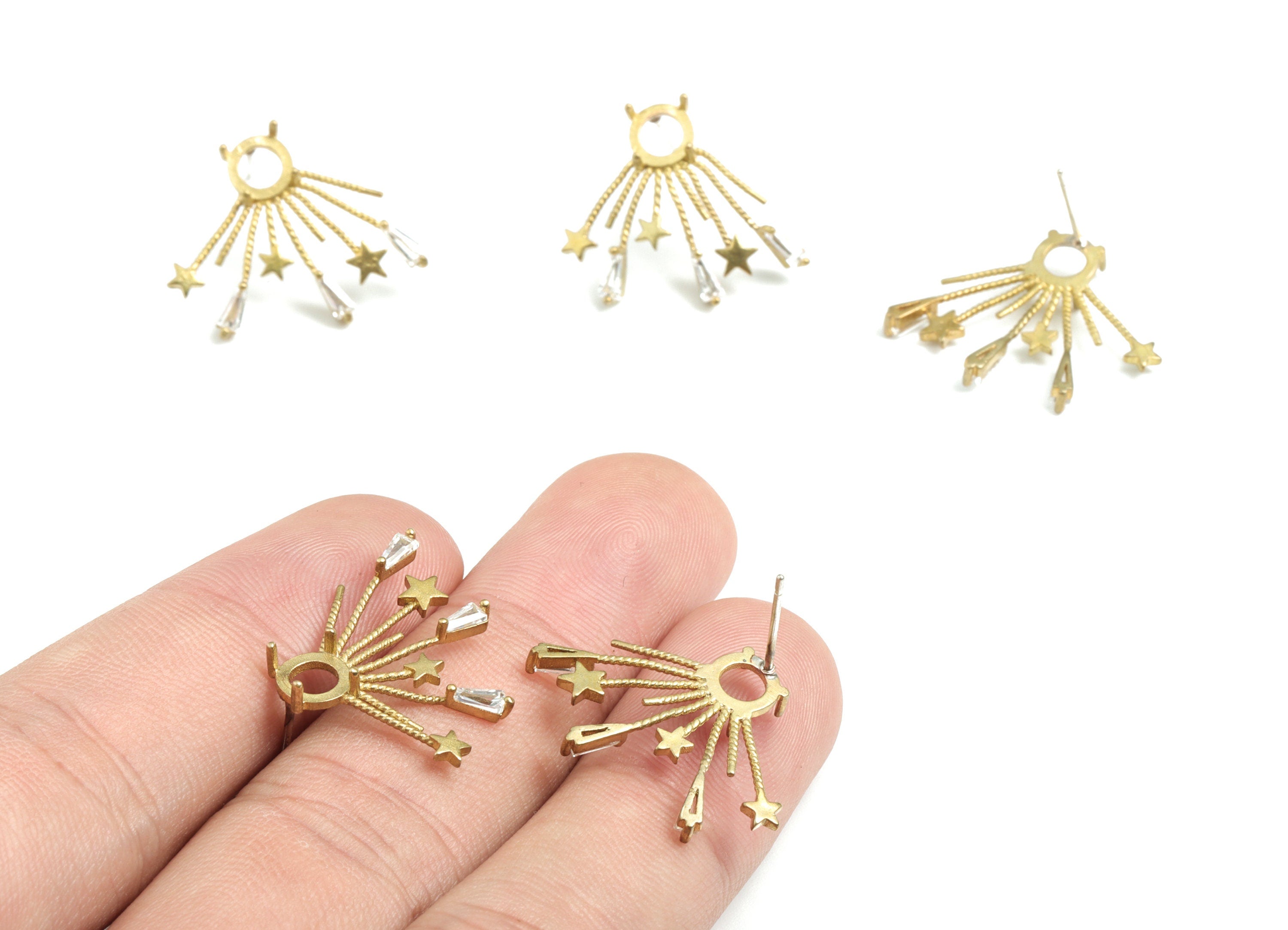 Brass Stars Earring Stud - Raw Brass Wires Earring Post - Earring Post - Jewelry Supplies - 25.72x15.09x3.33mm - PPME343 - DOMEDBAZAAR