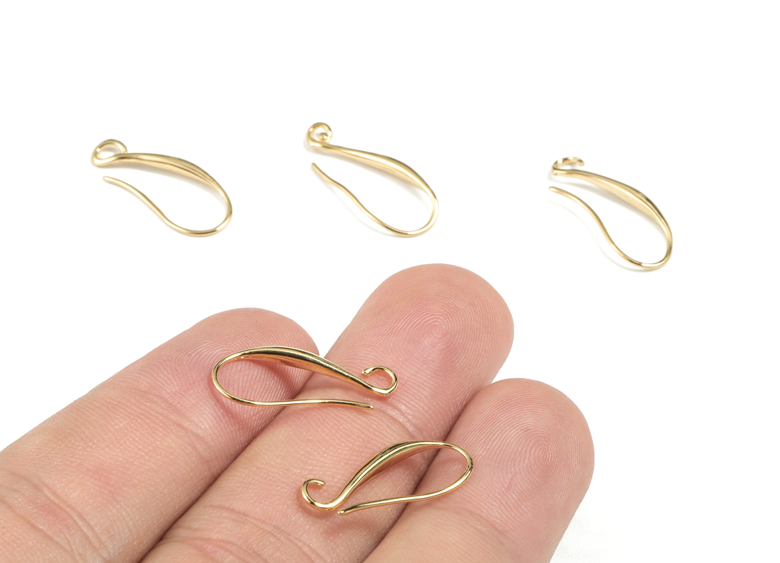 Brass Earring Wires - Gold Earring Hooks - 18K Real Gold Plated Brass - Earring Findings - Jewelry Supplies - 20.08x6.91x2.2mm - RGP2674 - DOMEDBAZAAR