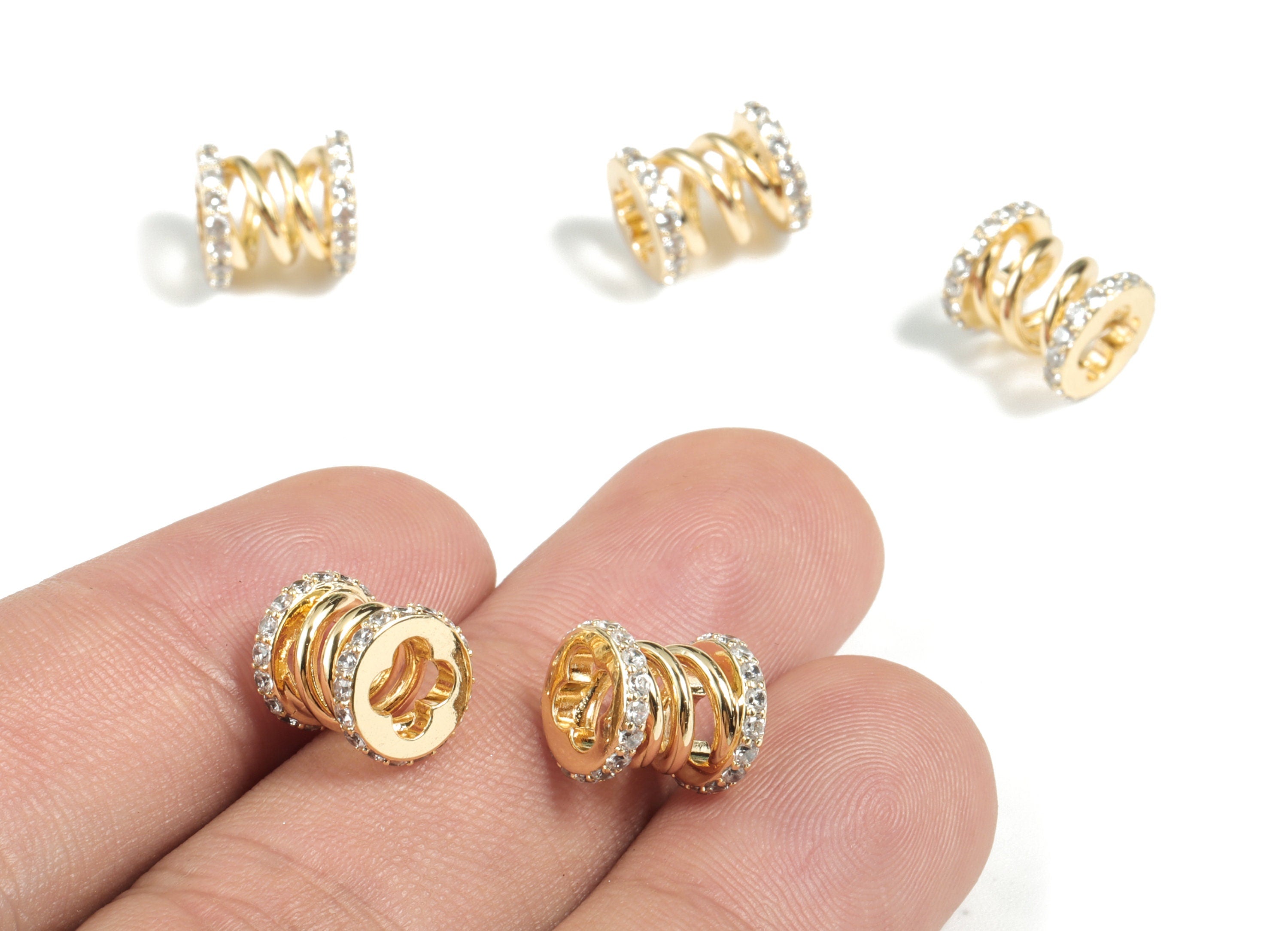Gold Roller Brass Wire Earring Charm With Zircons - 18K Real Gold Plated Brass Cylinder Zircon Pendant - 10.42x8.82x8.82mm - RGP2707 - DOMEDBAZAAR