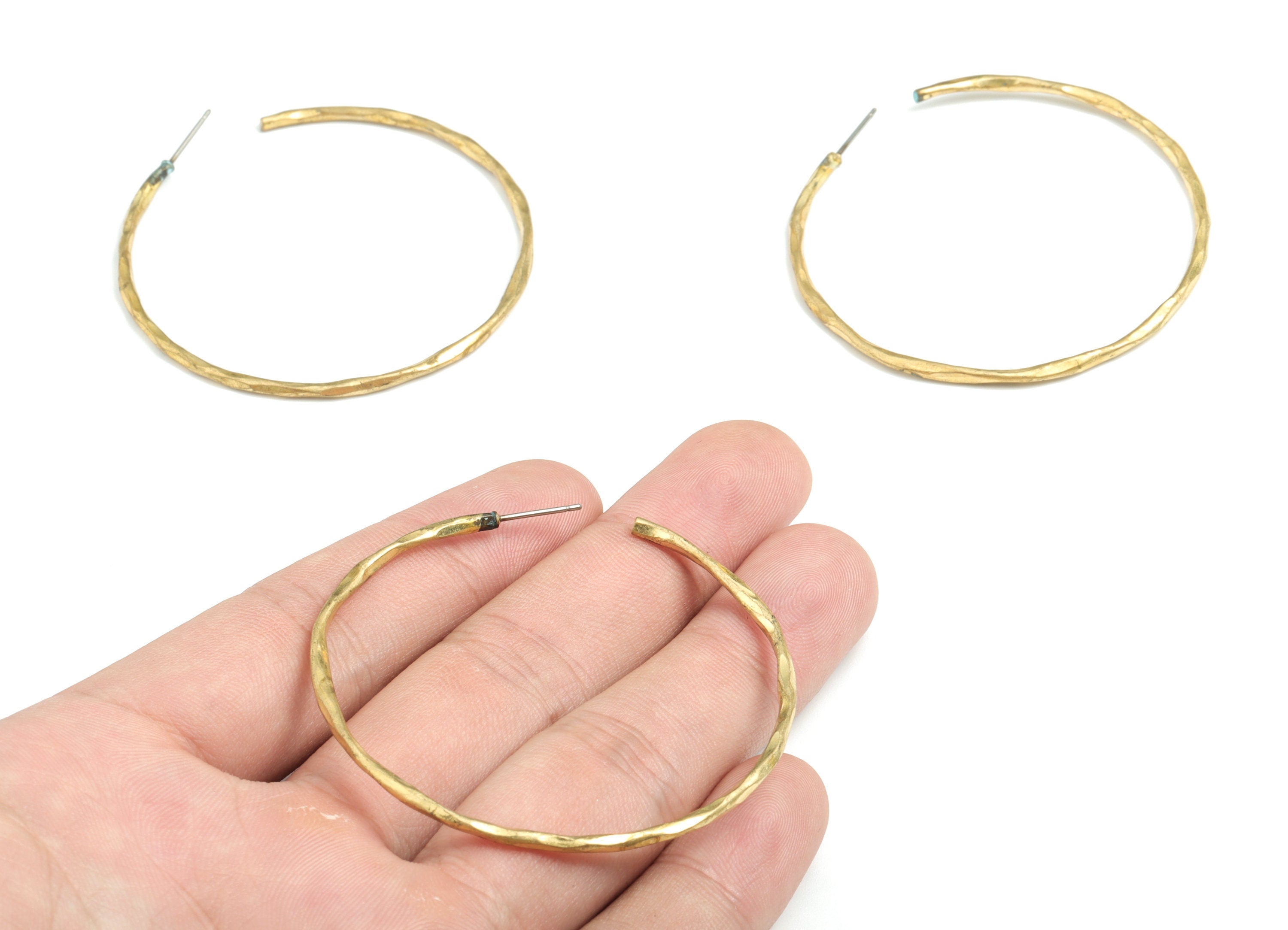 Brass Hoop Earring Stud - Raw Brass Hoop Earring Post - Earring Post - Jewelry Supplies - 53.18x53.18x1.77mm - PPMK009 - DOMEDBAZAAR