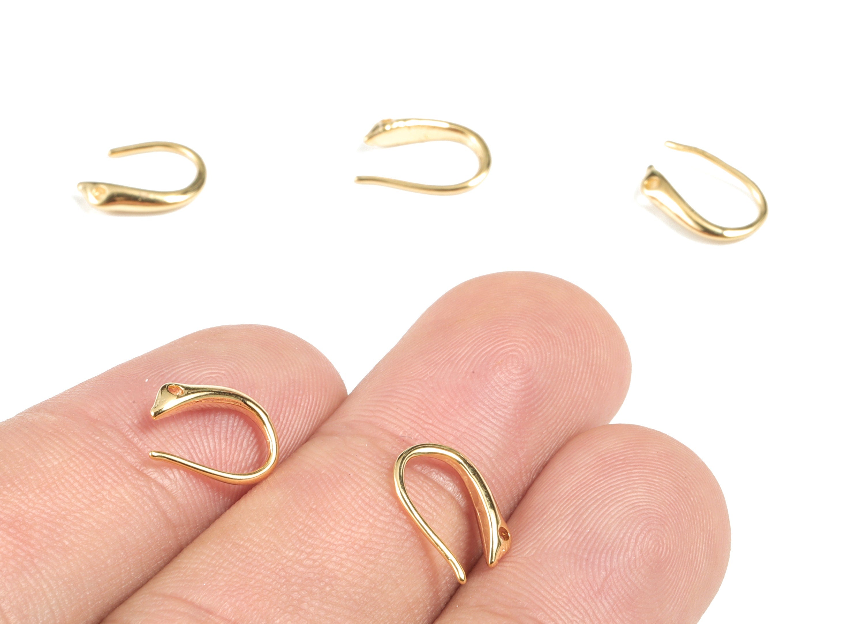 Brass Earring Hooks - 18K Real Gold Plated Brass Snake Earring Wires - Ear Hooks Findings - Jewelry Supplies - 20.08x6.91x2.2mm - RGP2693 - DOMEDBAZAAR