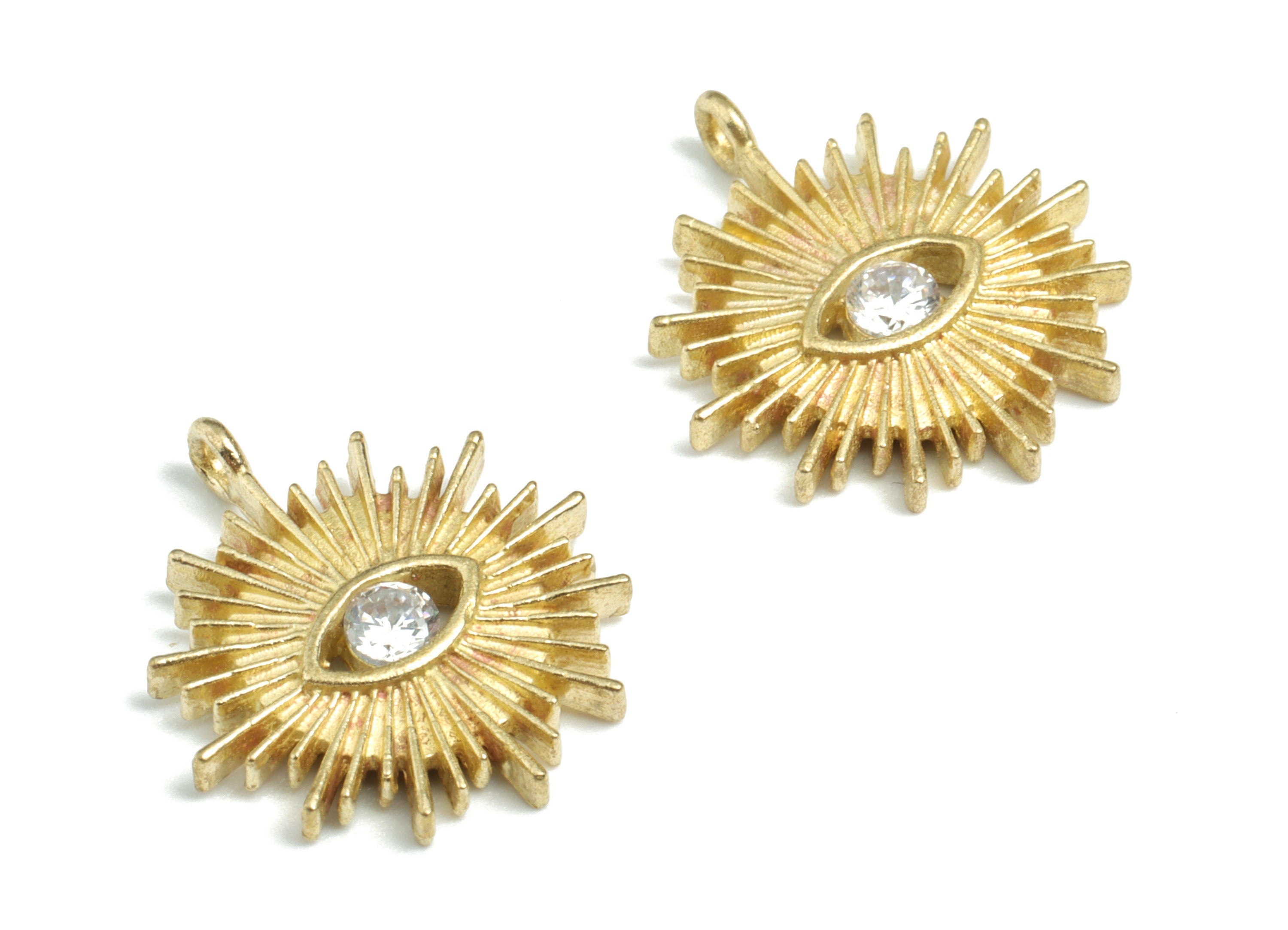 Brass Eye Sun Earring Charms - Raw Brass Sun Eye Pendant - Earrings Finding - Jewelry Supplies - 17.09x15.51x2.13mm - PPMN165 - DOMEDBAZAAR