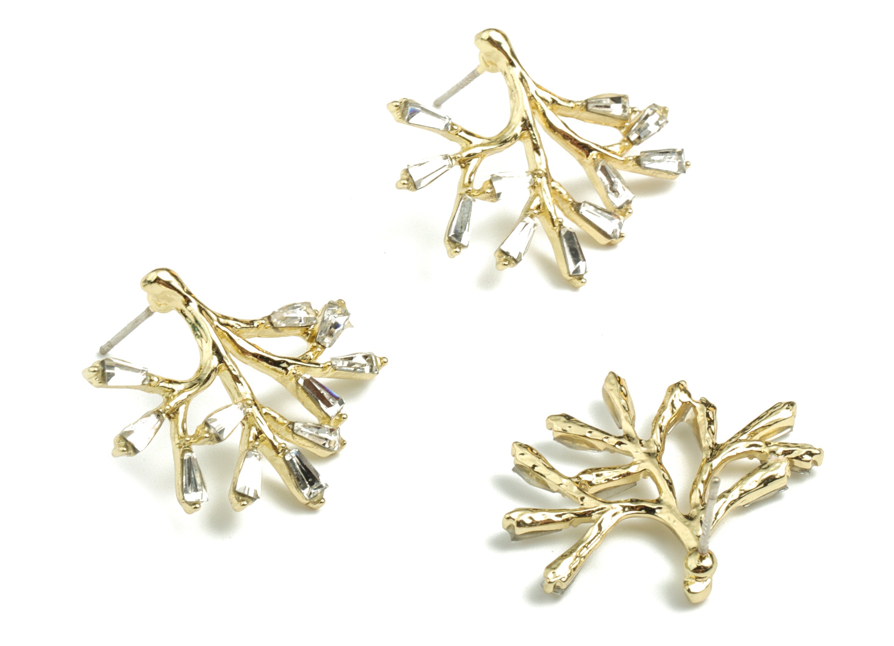 Alloy Branch Earring Stud - Gold Alloy Branch Earring Post - Gold Tone Plated Alloy - Jewelry Supplies - 26.2x22.69x3.15mm - ZZ1735 - DOMEDBAZAAR